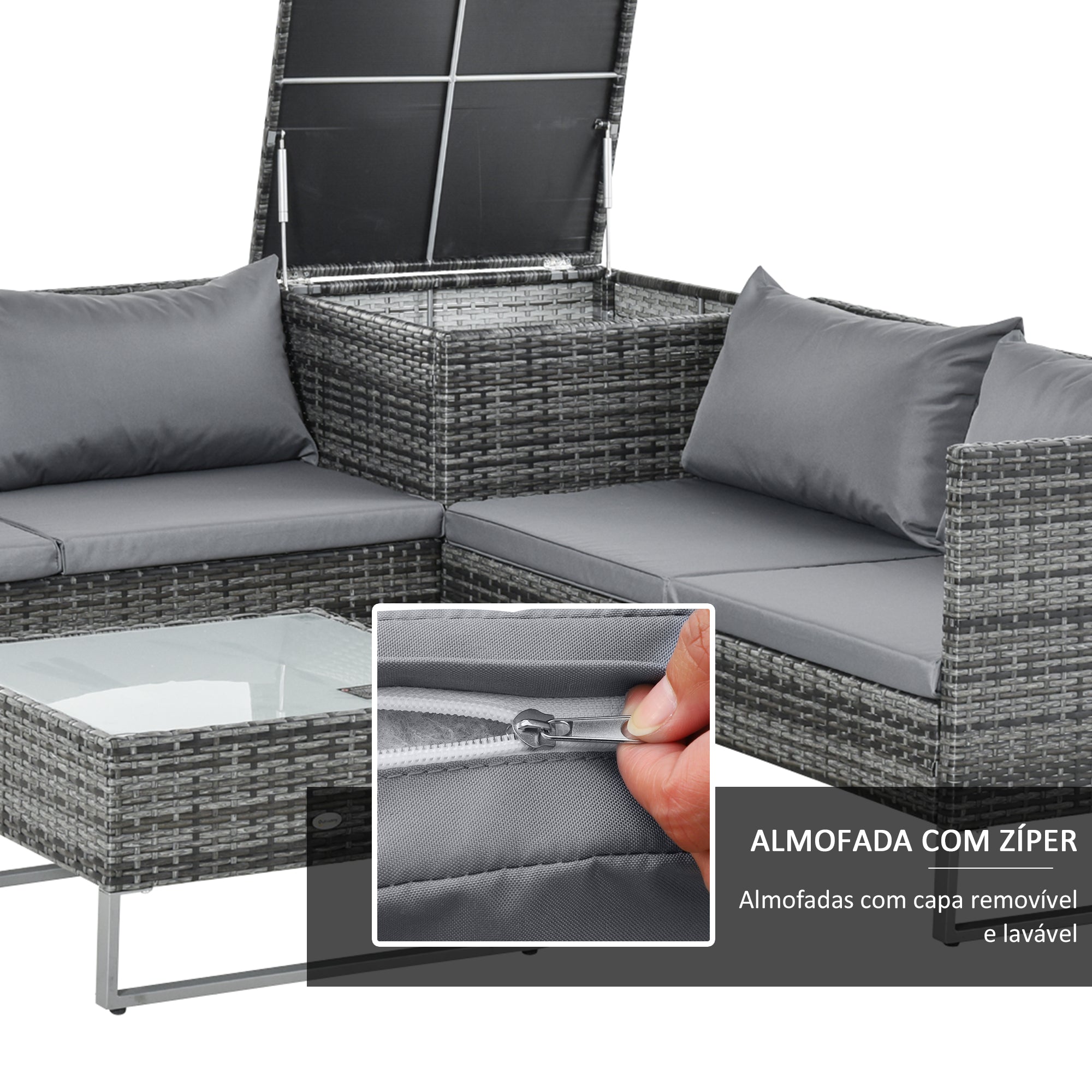 Conjunto de Móveis de Vime para Jardim 132x69x64 cm Cinza e Prata