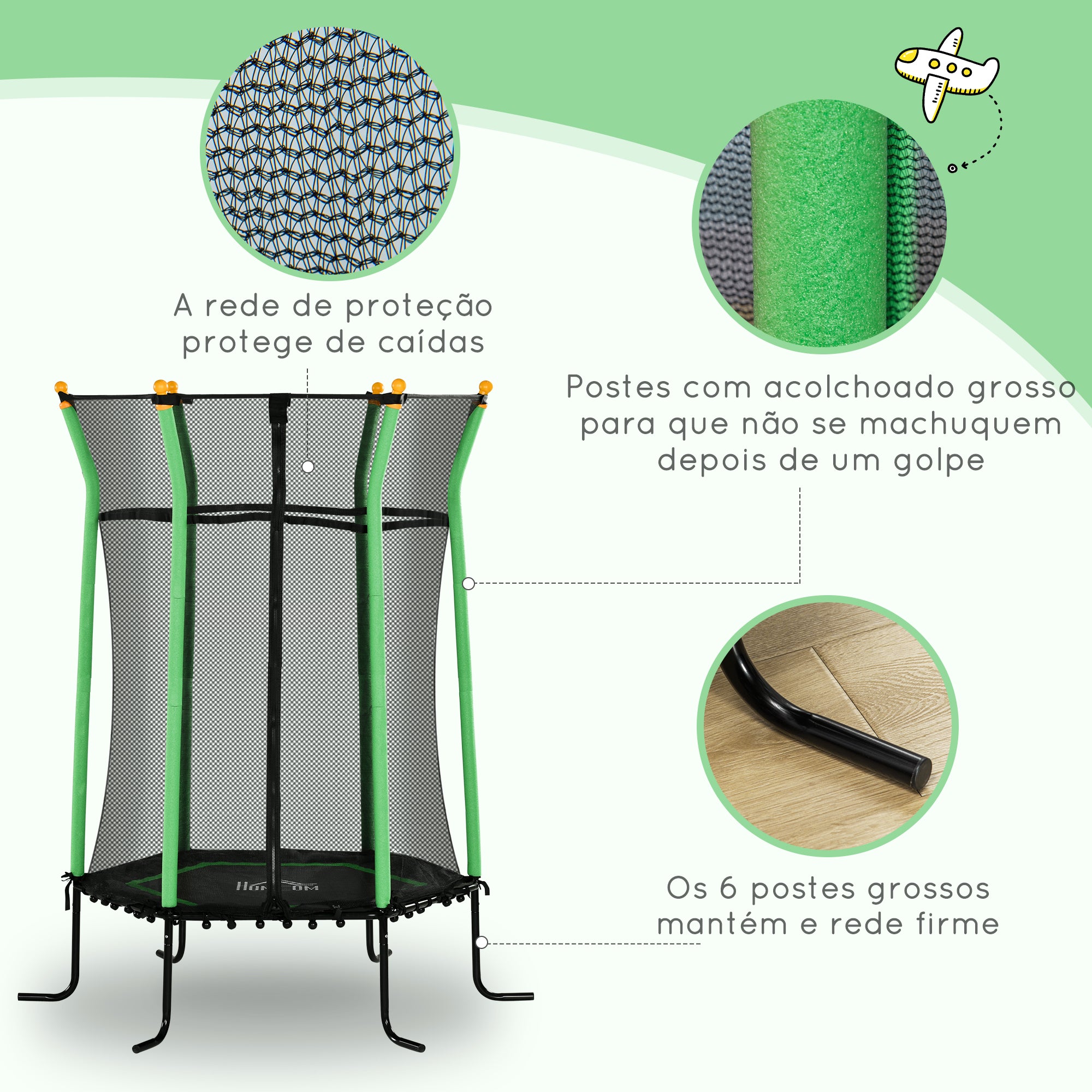Trampolim Infantil Verde Ø163,5x190 cm - Cama Elástica para Crianças acima de 3 Anos