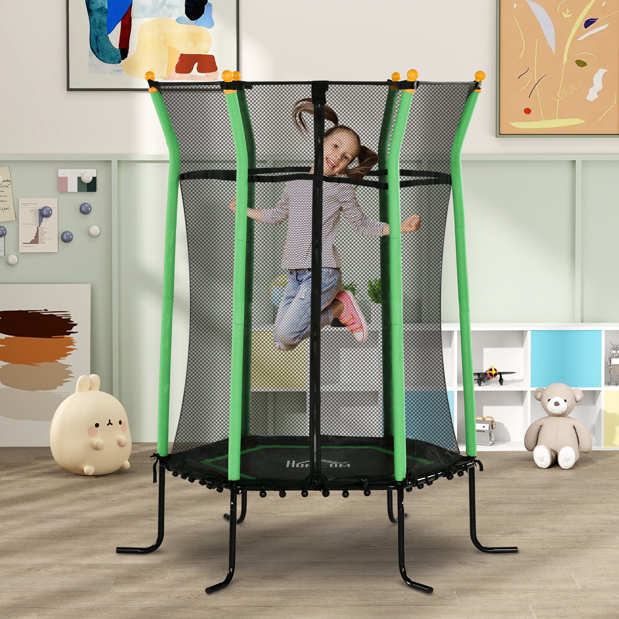 Trampolim Infantil Verde Ø163,5x190 cm - Cama Elástica para Crianças acima de 3 Anos