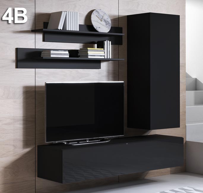 Conjunto de móveis Leiko 4B preto (1,6m)