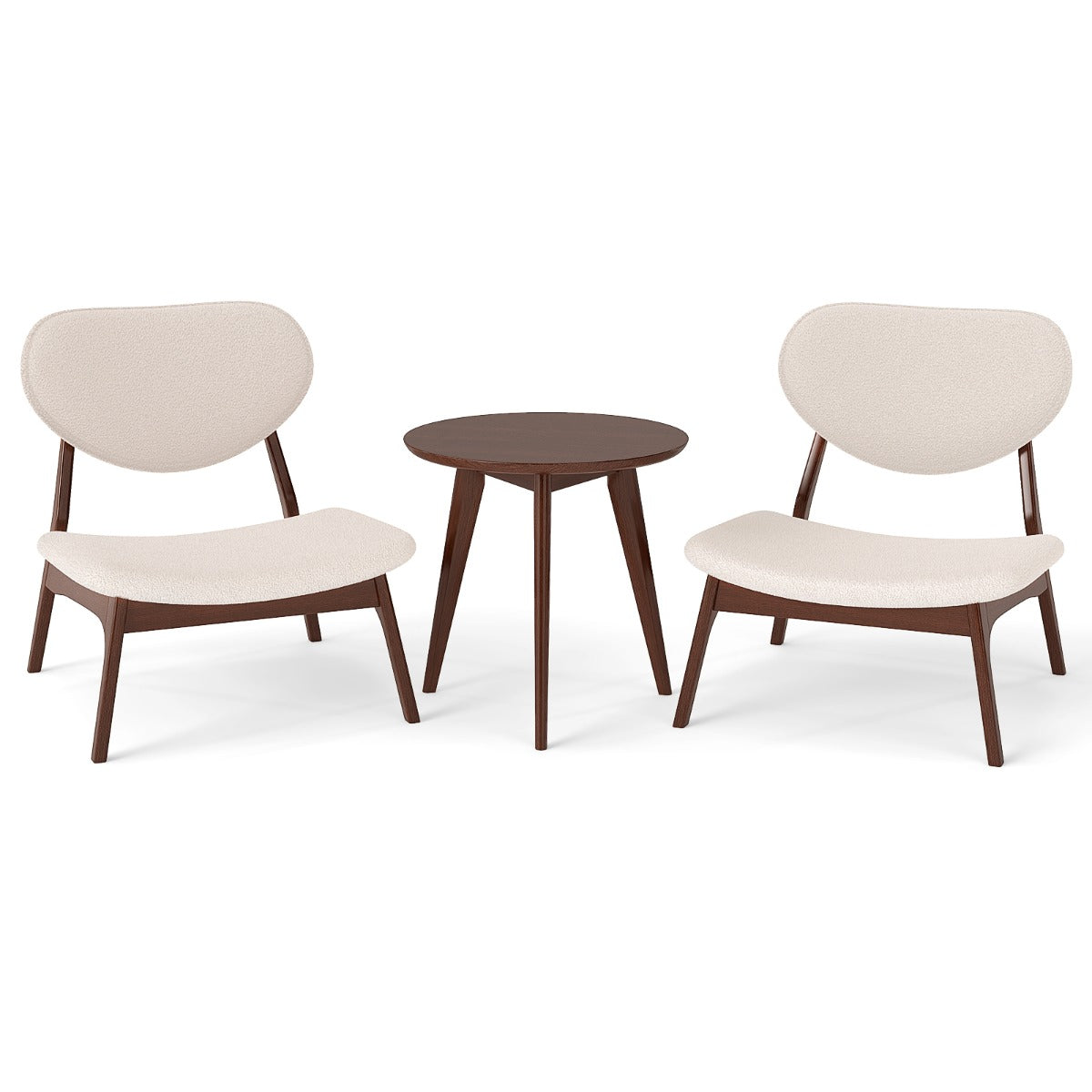 Conjunto de 2 Cadeiras Decorativas com Mesa Auxiliar Cadeiras Estofadas em Veludo de Cordeiro com Estrutura de Madeira Maciça para Quarto Bege