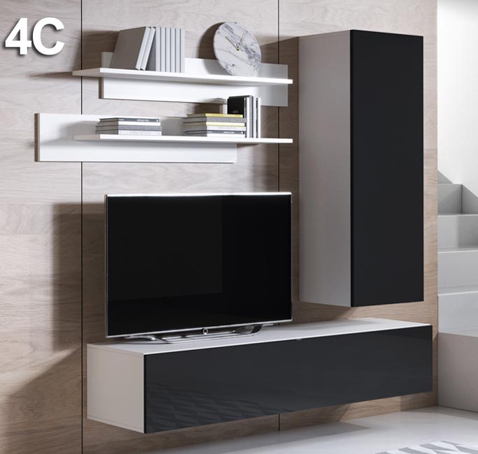 Conjunto de móveis Leiko 4C branco e preto (1,6m)
