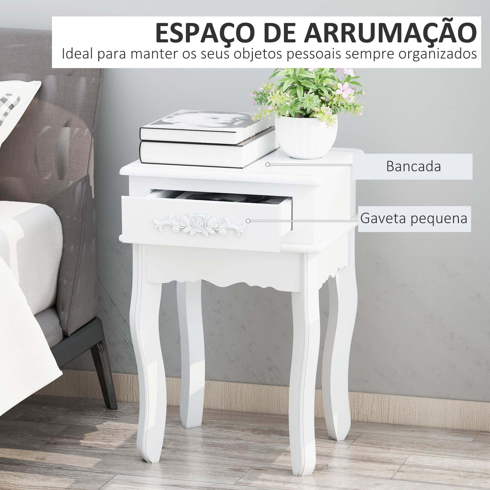 Mesa de Cabeceira 40x35x60cm Branco - Elegância e Funcionalidade em um Só Produto