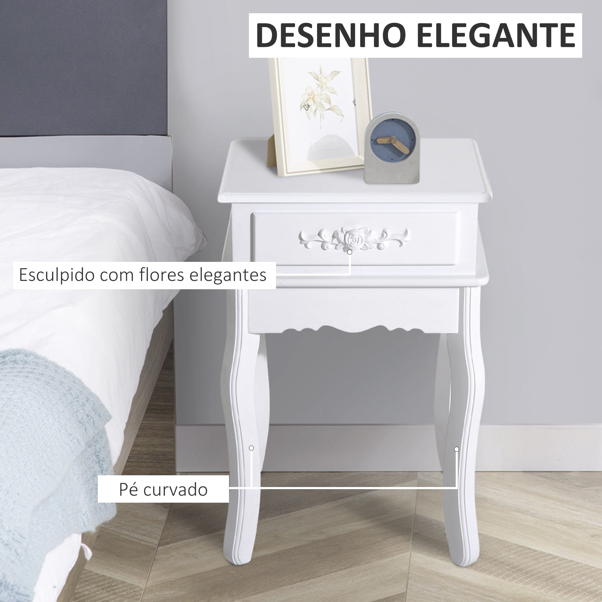 Mesa de Cabeceira 40x35x60cm Branco - Elegância e Funcionalidade em um Só Produto