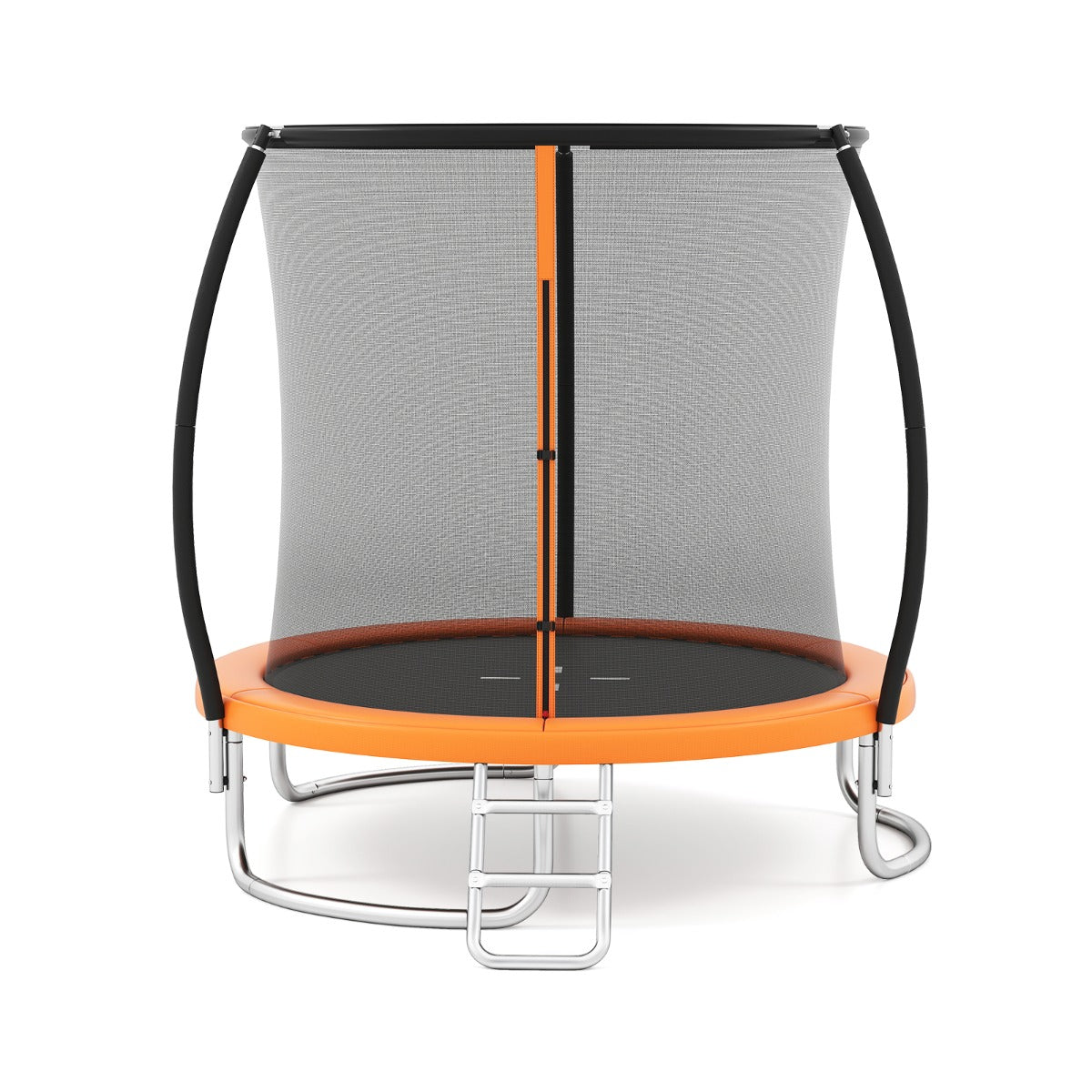 Cama Elástica de Exterior com Veda de Segurança Escada Pernas Curvas Robustas para Crianças Adultos 244 cm Laranja