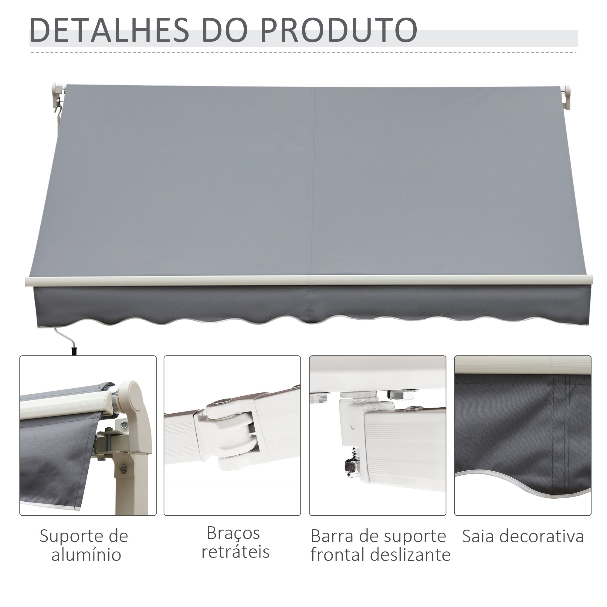 Toldo Retrátil Manual 295x245cm Cinza