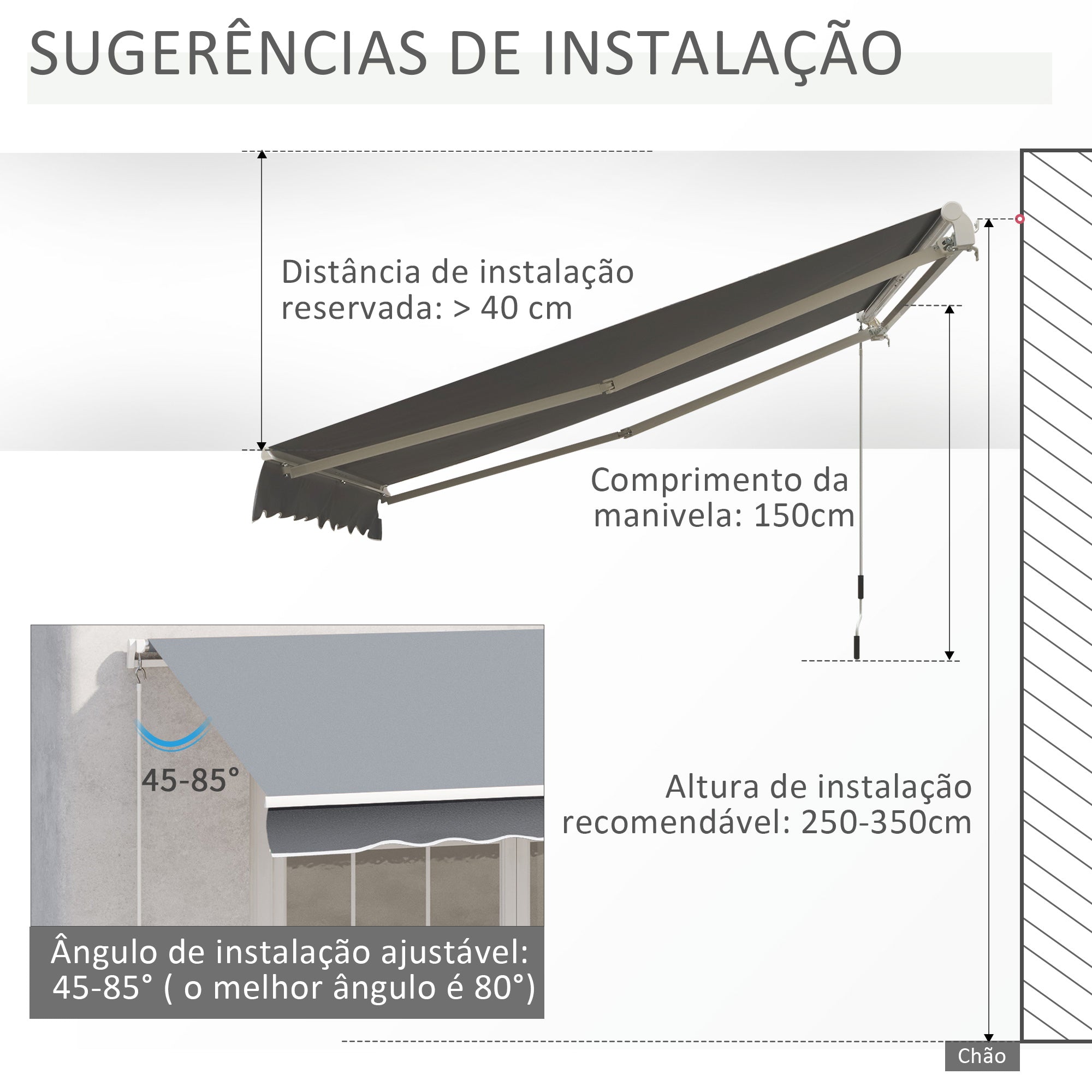 Toldo Retrátil Manual 295x245cm Cinza