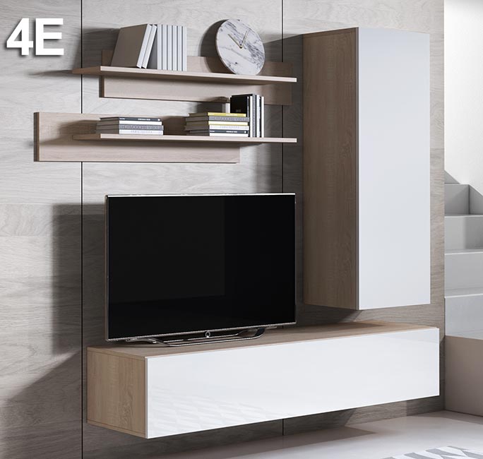 Conjunto de móveis Leiko 4E sonoma e branco (1,6m)