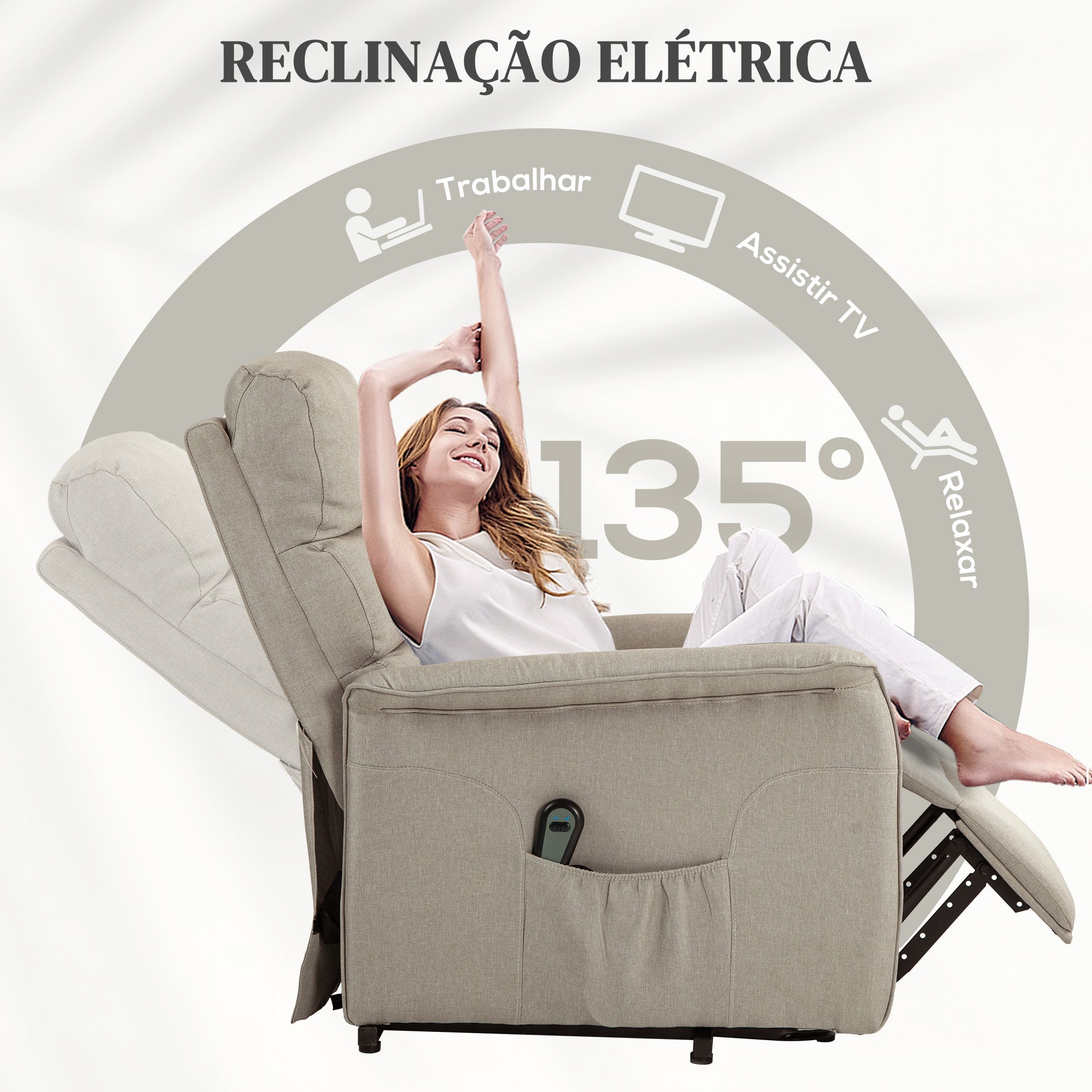 Poltrona Relax Reclinável Elétrica 66x90x96 cm Bege