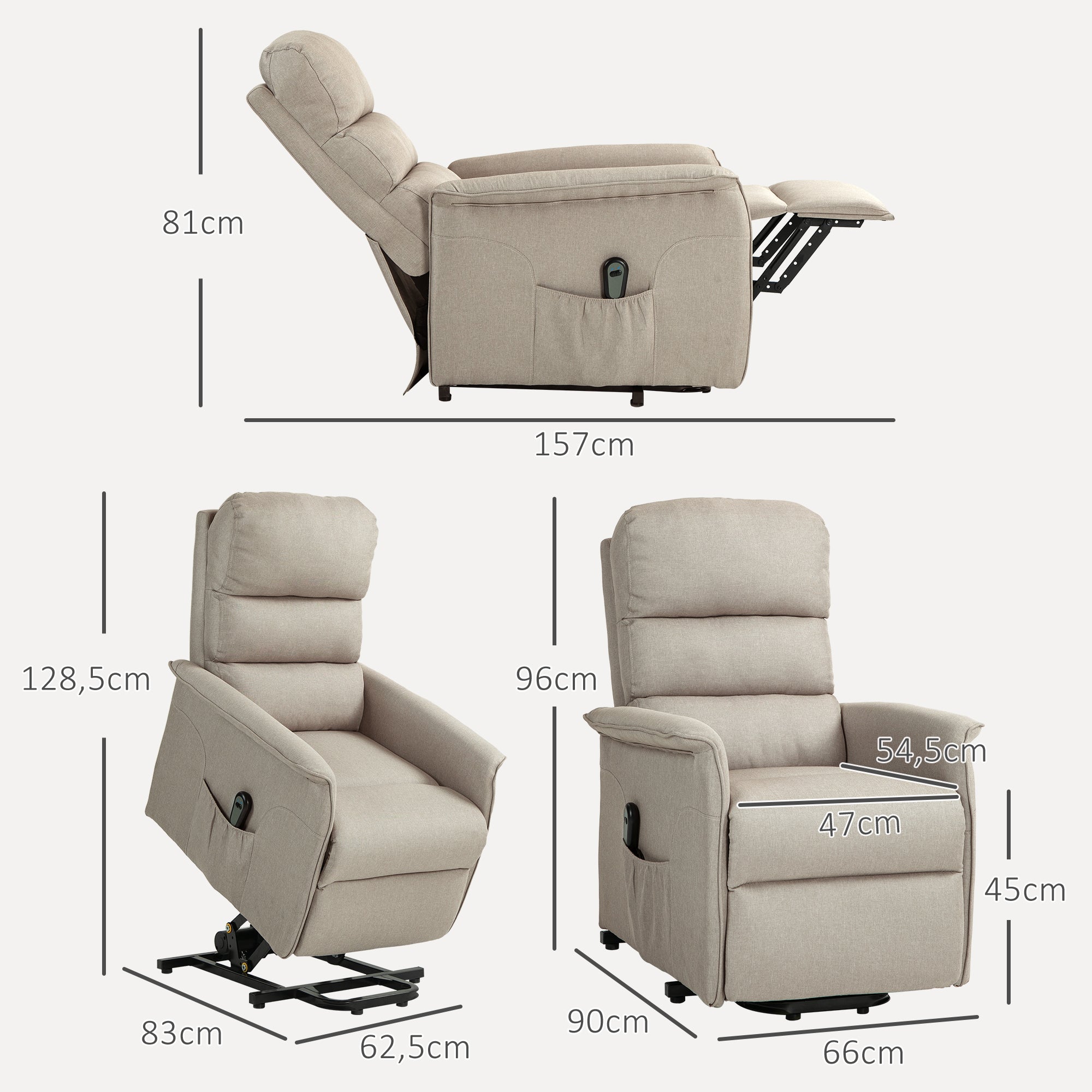 Poltrona Relax Reclinável Elétrica 66x90x96 cm Bege