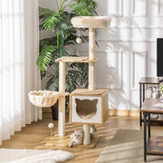 Árvore Arranhador para Gatos – 48x40x126 cm – Bege – Aglomerado de madeira, pelúcia e sisal