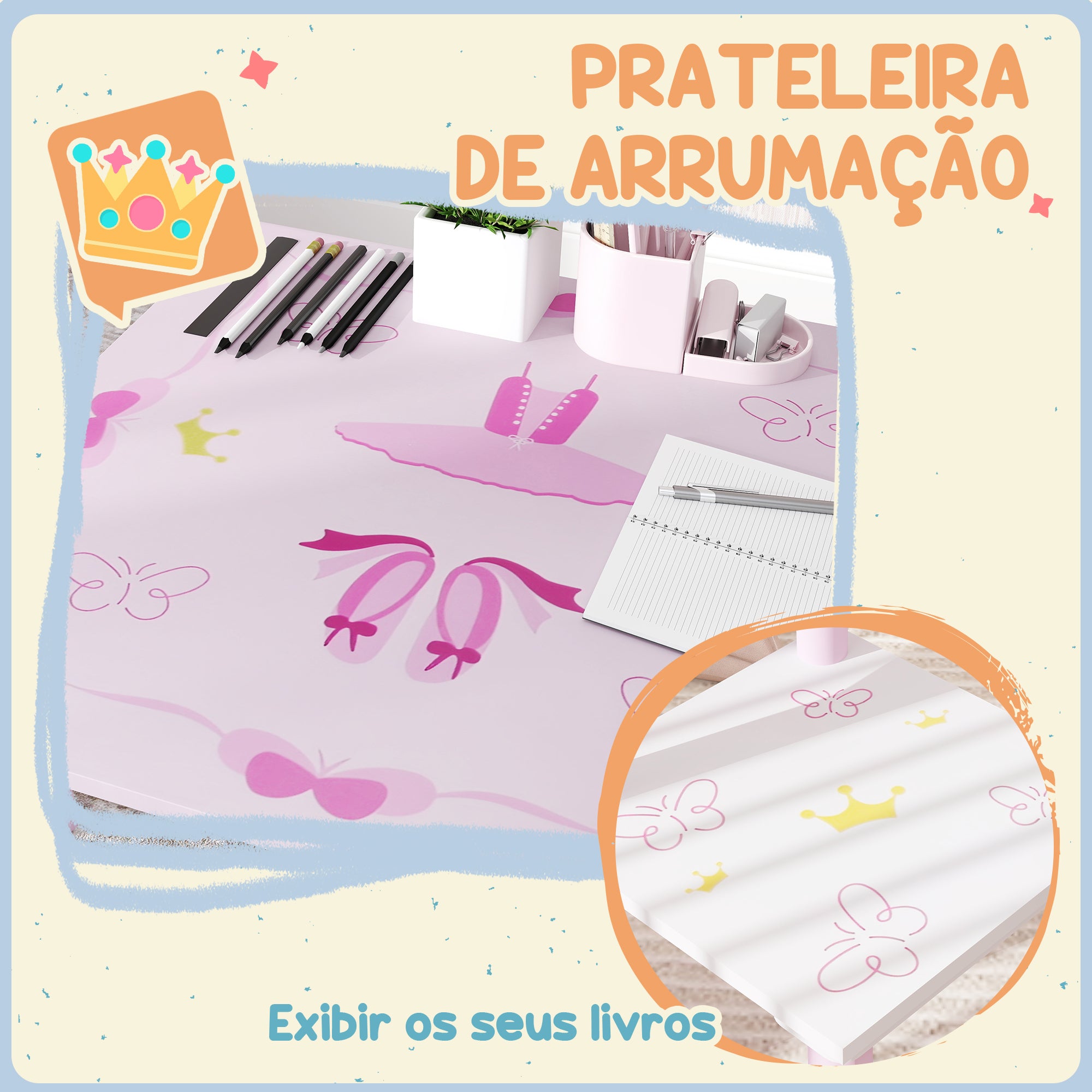 Conjunto de Mesa e Cadeiras para Crianças - 60x60x44 cm - Cor Rosa
