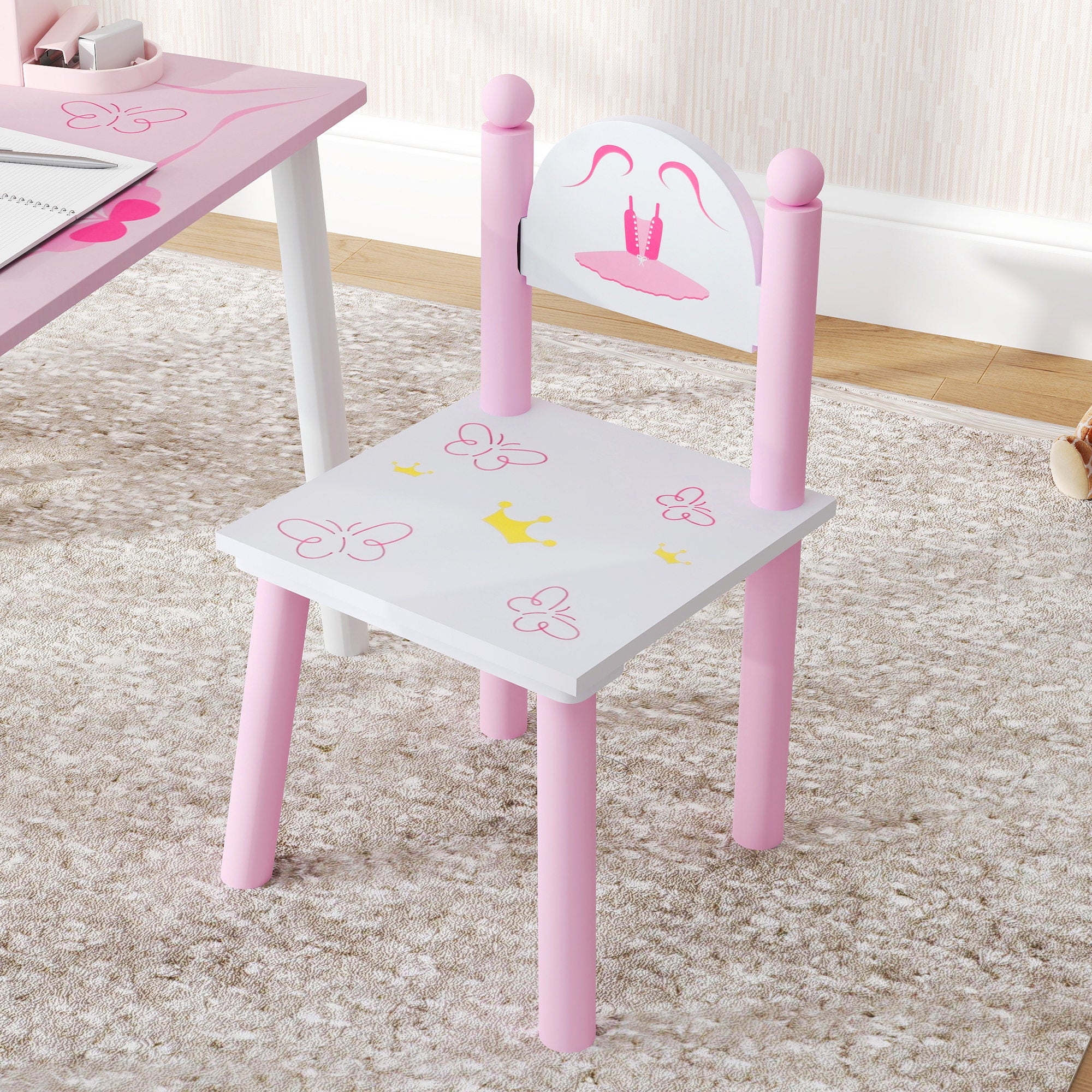 Conjunto de Mesa e Cadeiras para Crianças - 60x60x44 cm - Cor Rosa