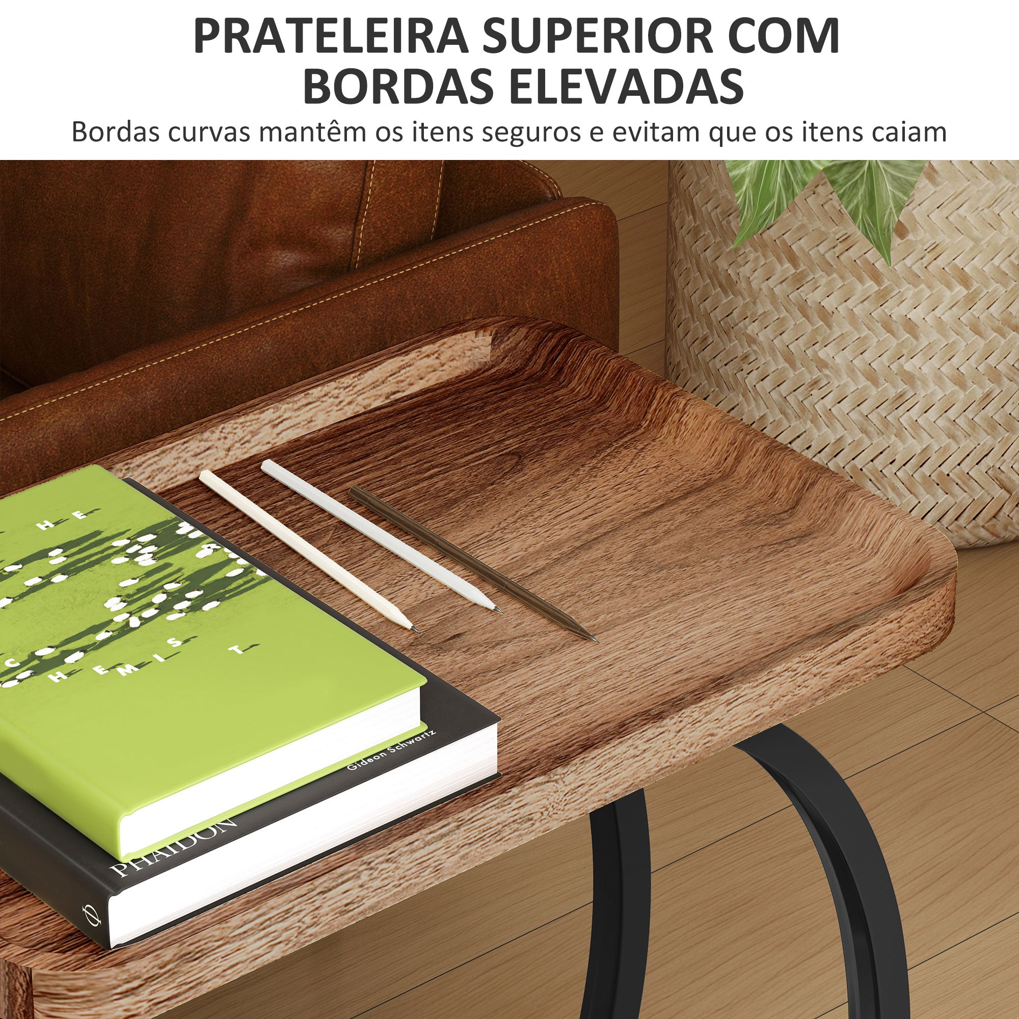 Mesa Auxiliar em Forma de C 52x34x60 cm - Madeira e Preto