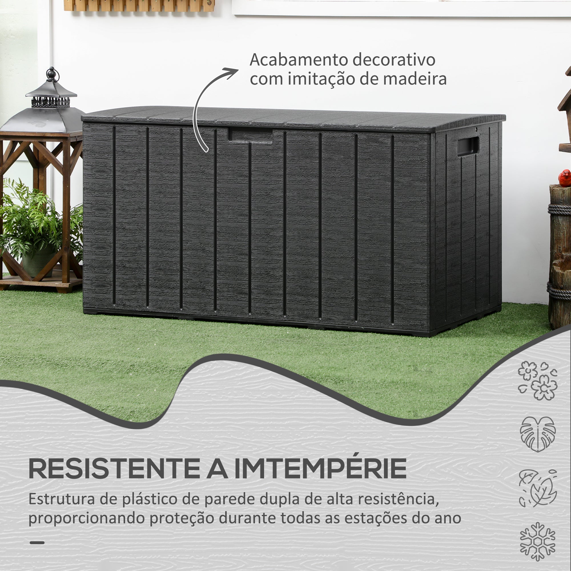 Baú de Armazenamento Exterior 366L Preto 122,4x62x64,5 cm