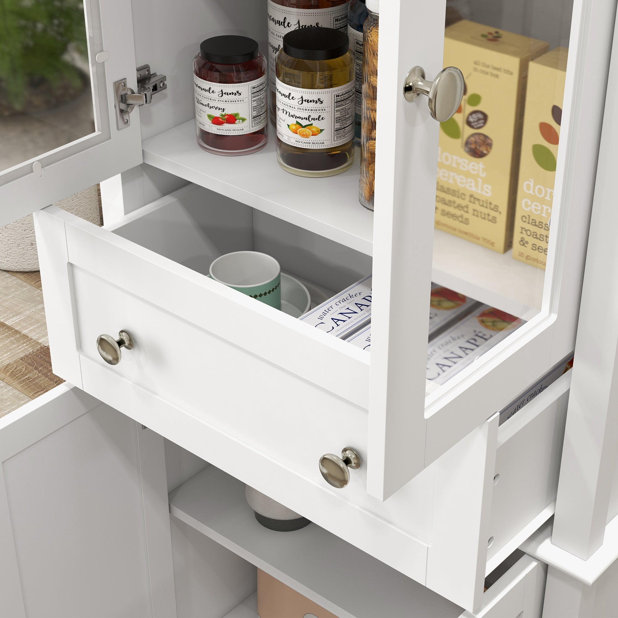 Armário de Cozinha Branco 61x35x168,5 cm com Portas de Vidro Temperado