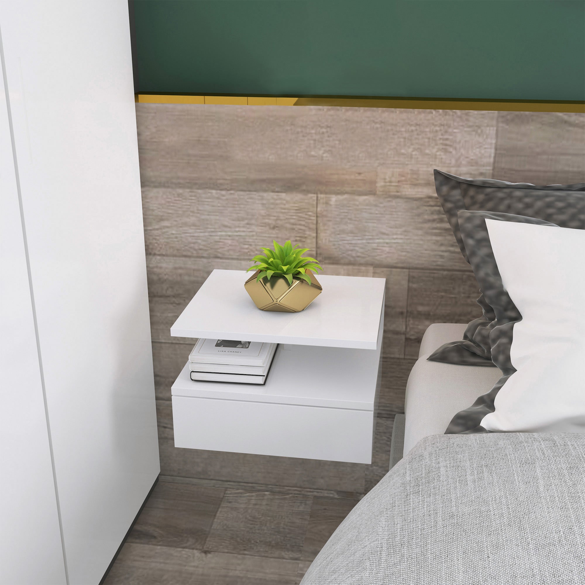 Conjunto de 2 Mesas de Cabeceira Flutuante Branco 35x32x22.5cm