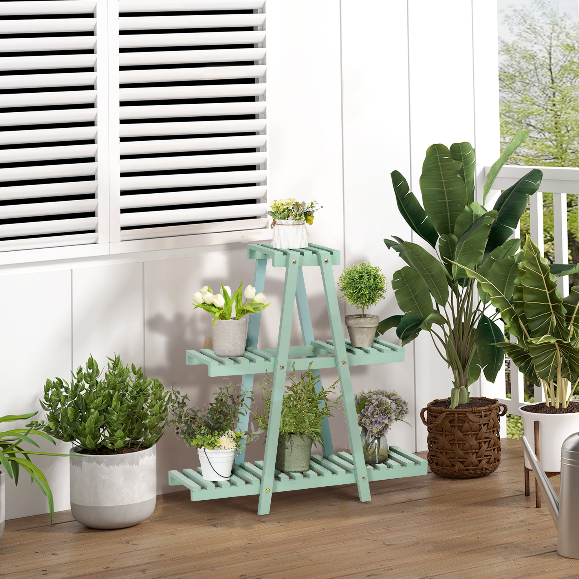 Suporte de Plantas de Madeira – 46x26x76cm – Verde