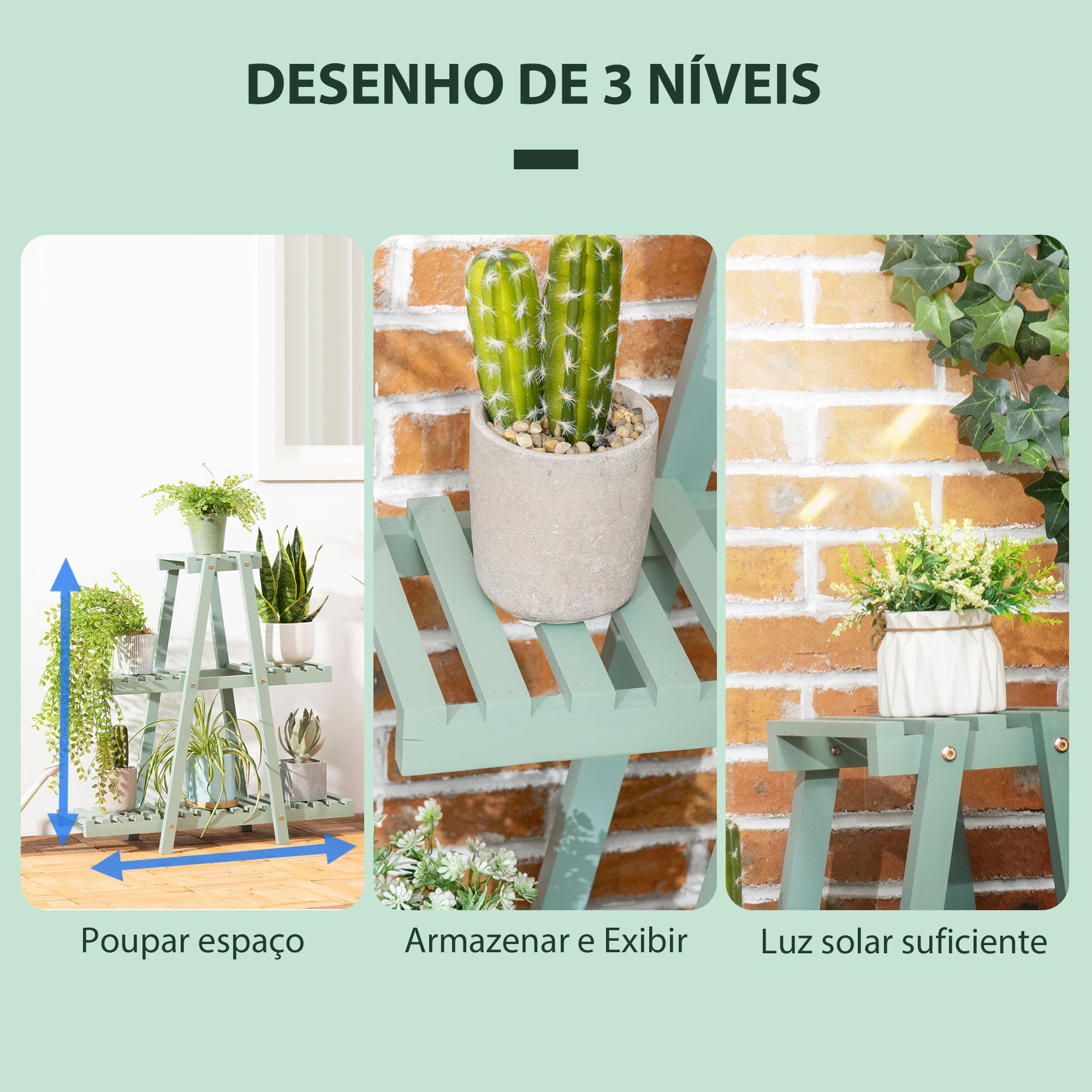 Suporte de Plantas de Madeira – 46x26x76cm – Verde