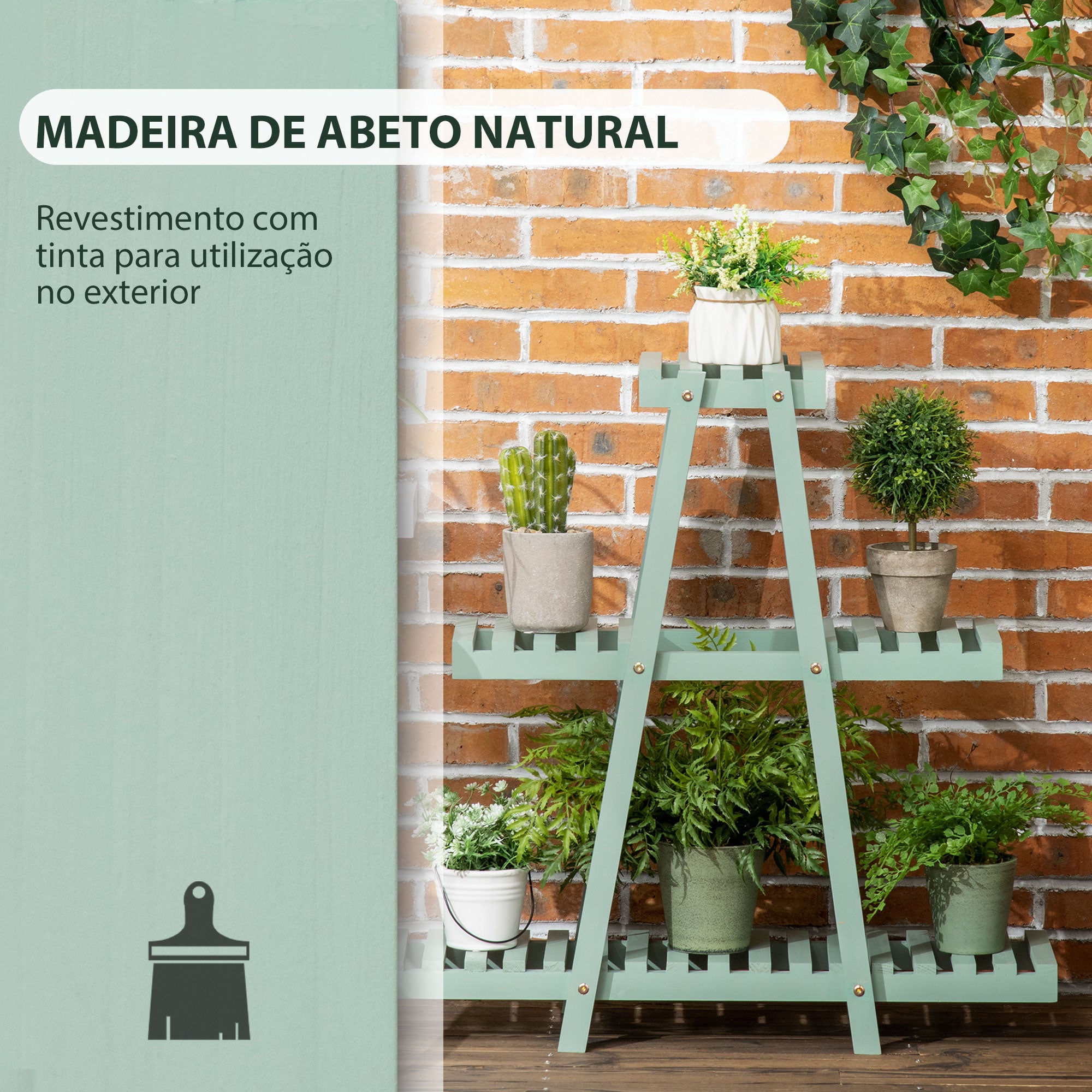 Suporte de Plantas de Madeira – 46x26x76cm – Verde