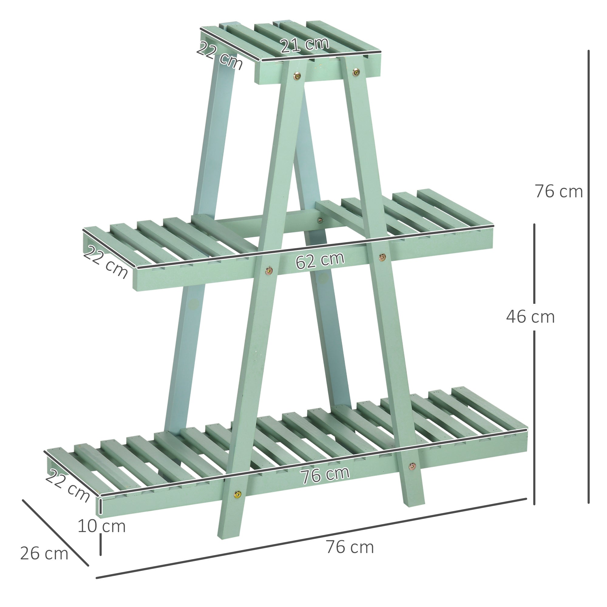 Suporte de Plantas de Madeira – 46x26x76cm – Verde