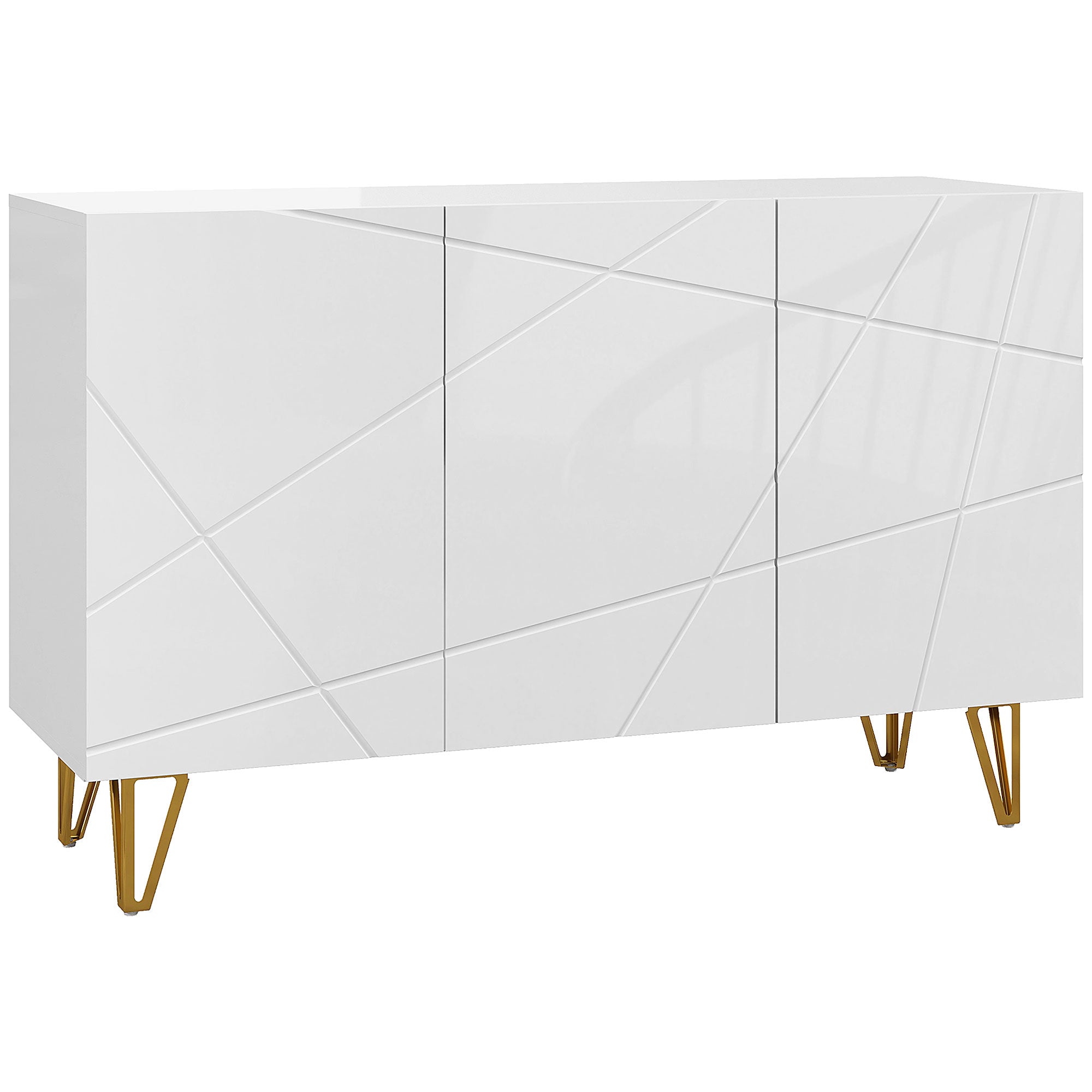 Aparador de Sala com 3 Portas e Prateleiras Ajustáveis 120x40x75 cm - Branco Brilhante