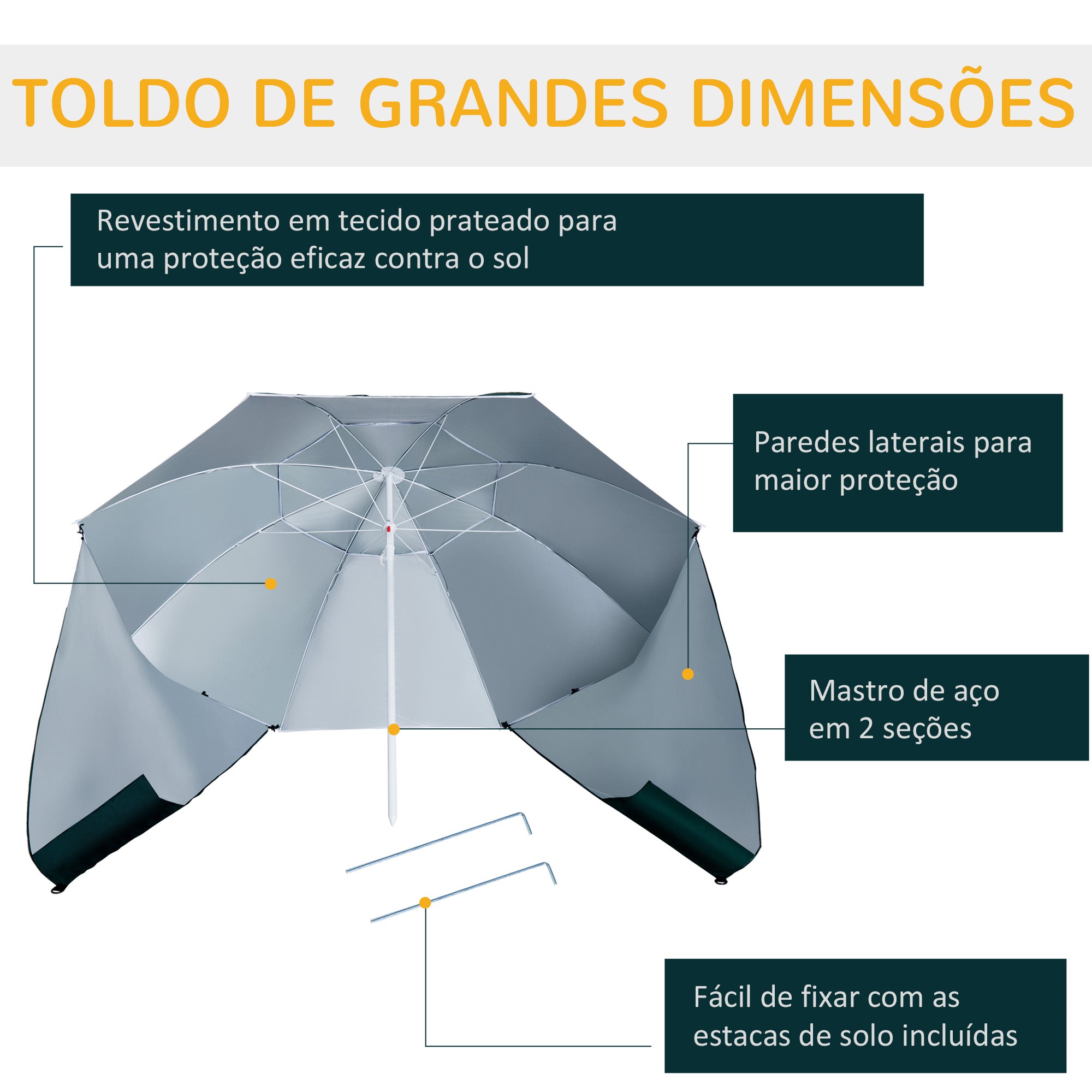 Chapéu de Sol de Praia Φ210x222cm Verde Escuro