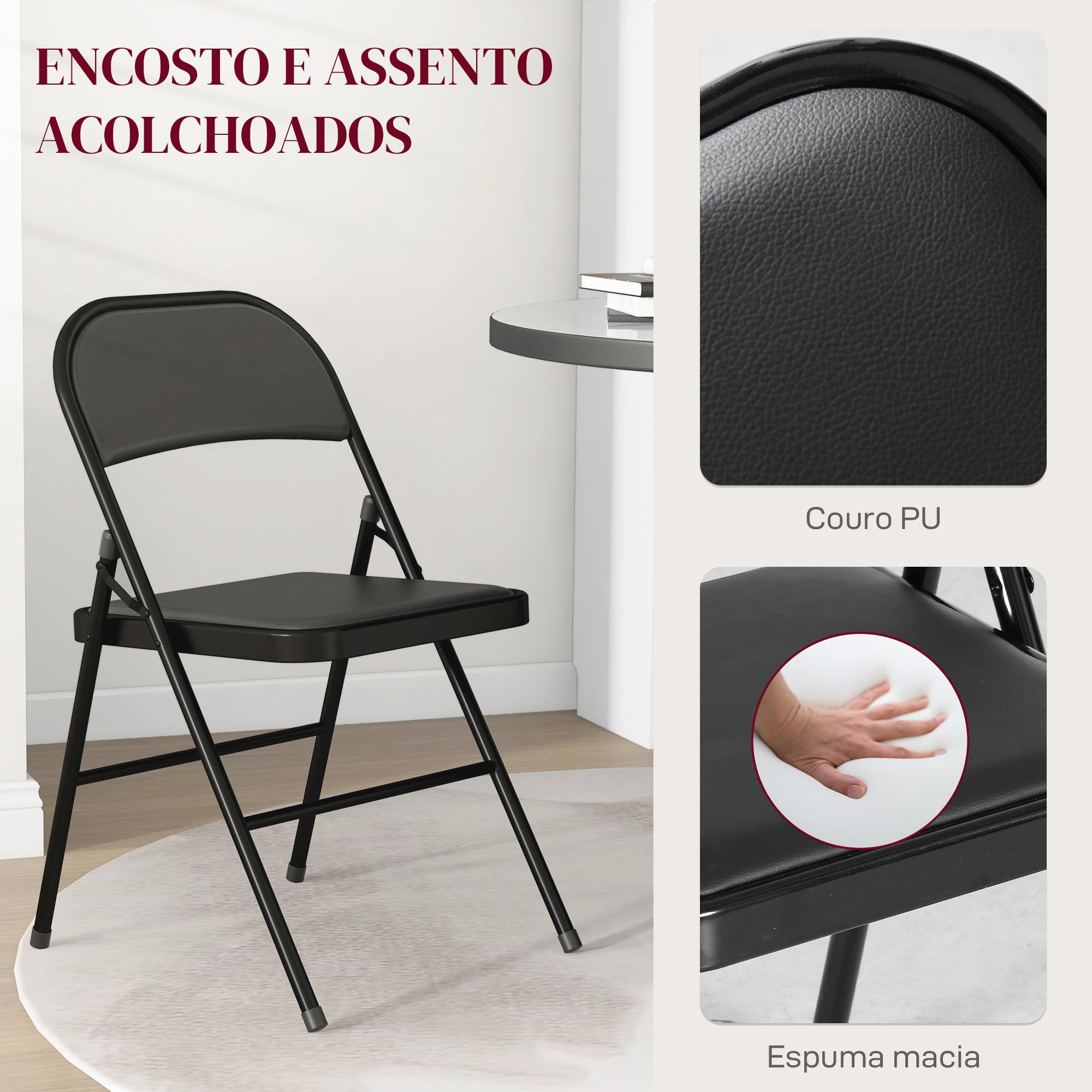 Conjunto de 2 Cadeiras Dobráveis 45x46x78 cm – Preto – Aço