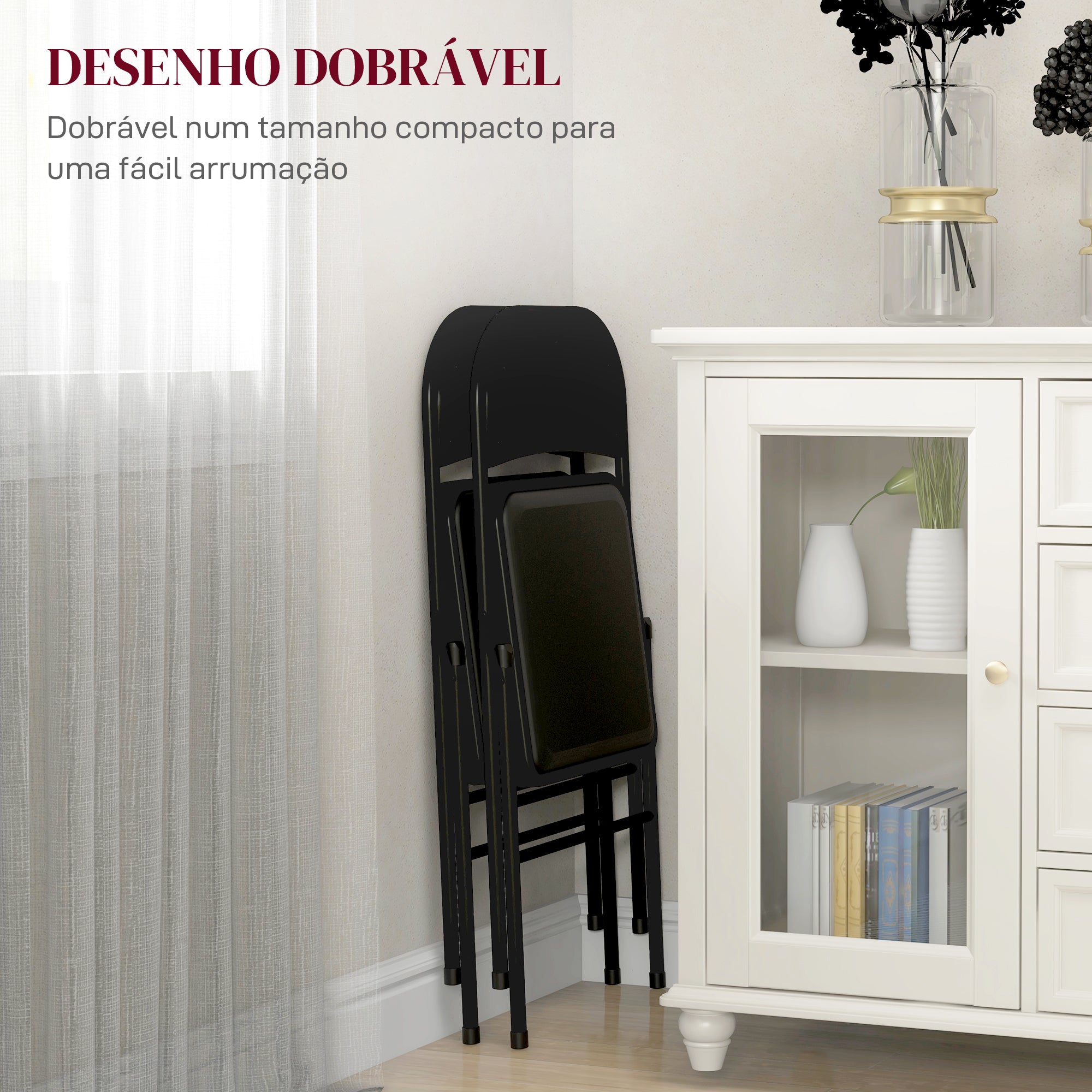Conjunto de 2 Cadeiras Dobráveis 45x46x78 cm – Preto – Aço