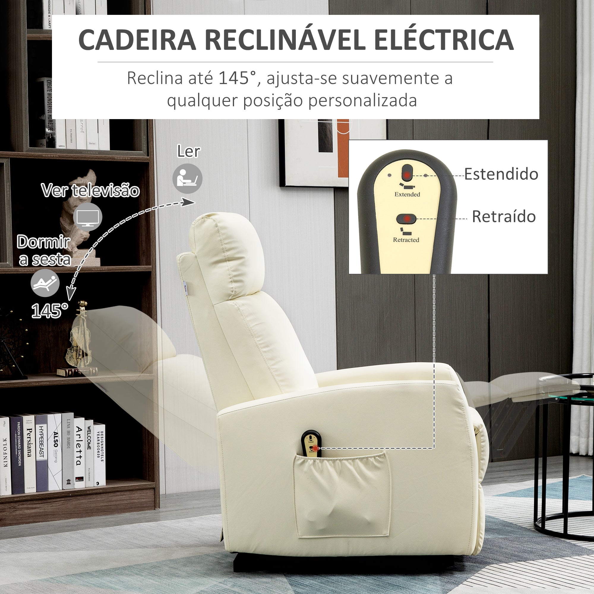 Poltrona Relax Levanta Pessoas Elétrica 67x95x105 cm - Cor Creme