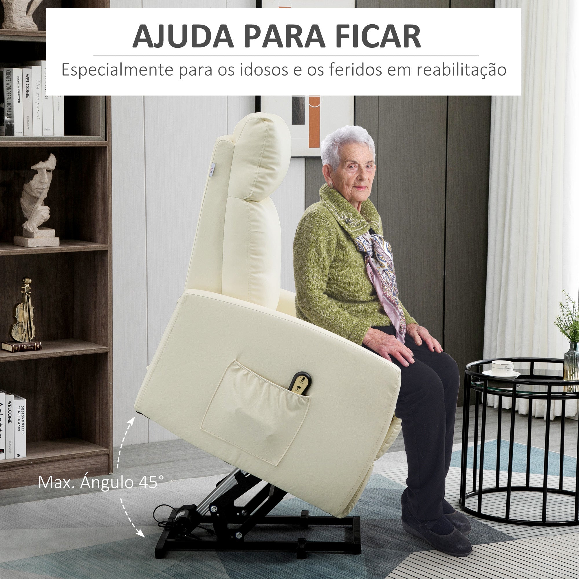 Poltrona Relax Levanta Pessoas Elétrica 67x95x105 cm - Cor Creme