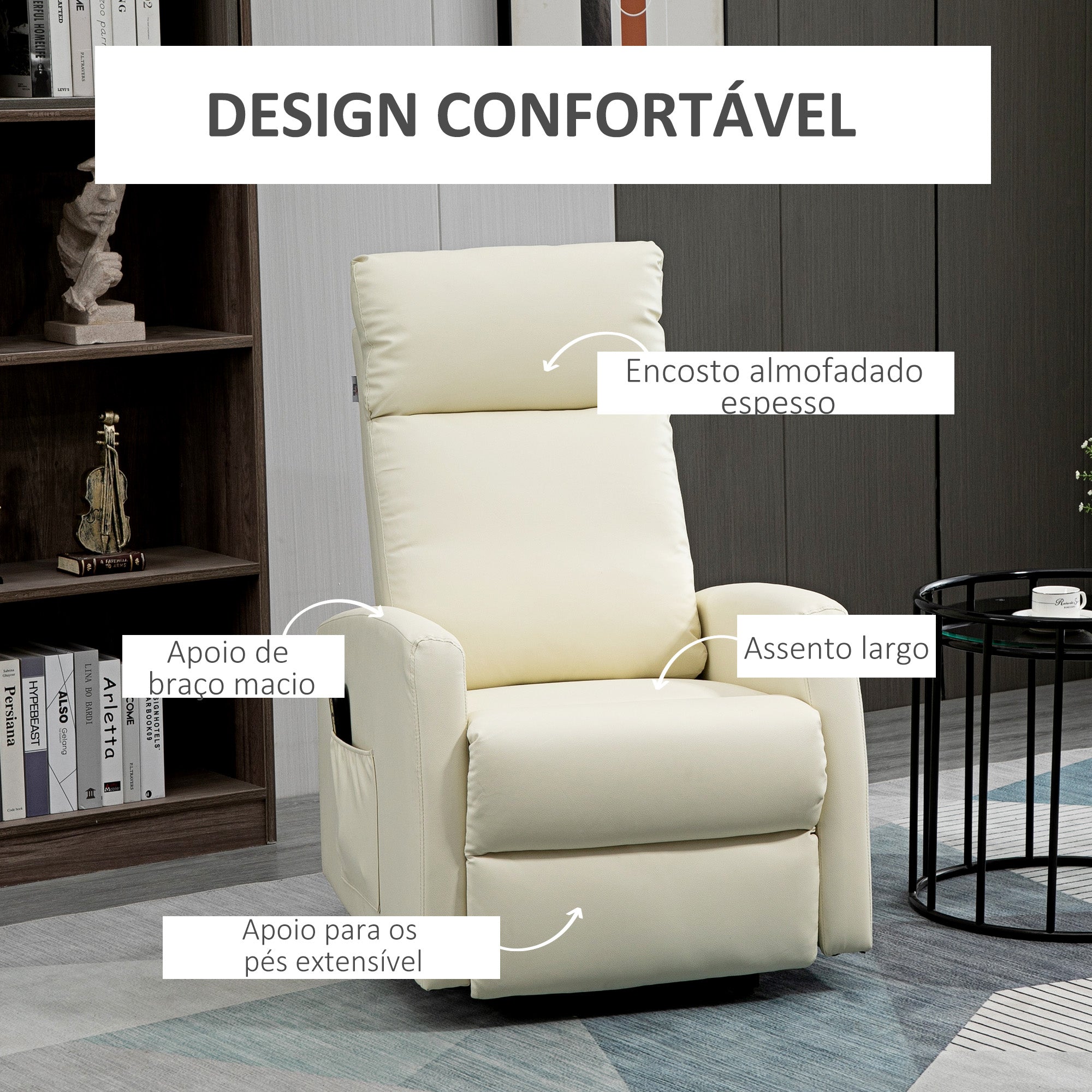 Poltrona Relax Levanta Pessoas Elétrica 67x95x105 cm - Cor Creme