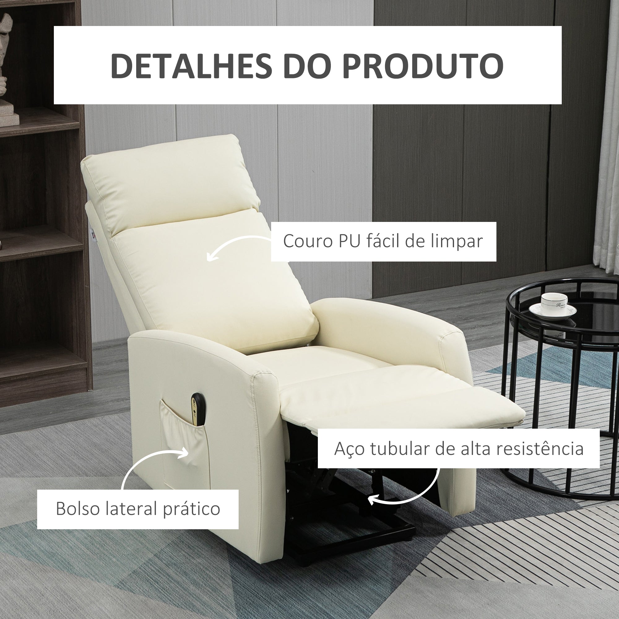 Poltrona Relax Levanta Pessoas Elétrica 67x95x105 cm - Cor Creme