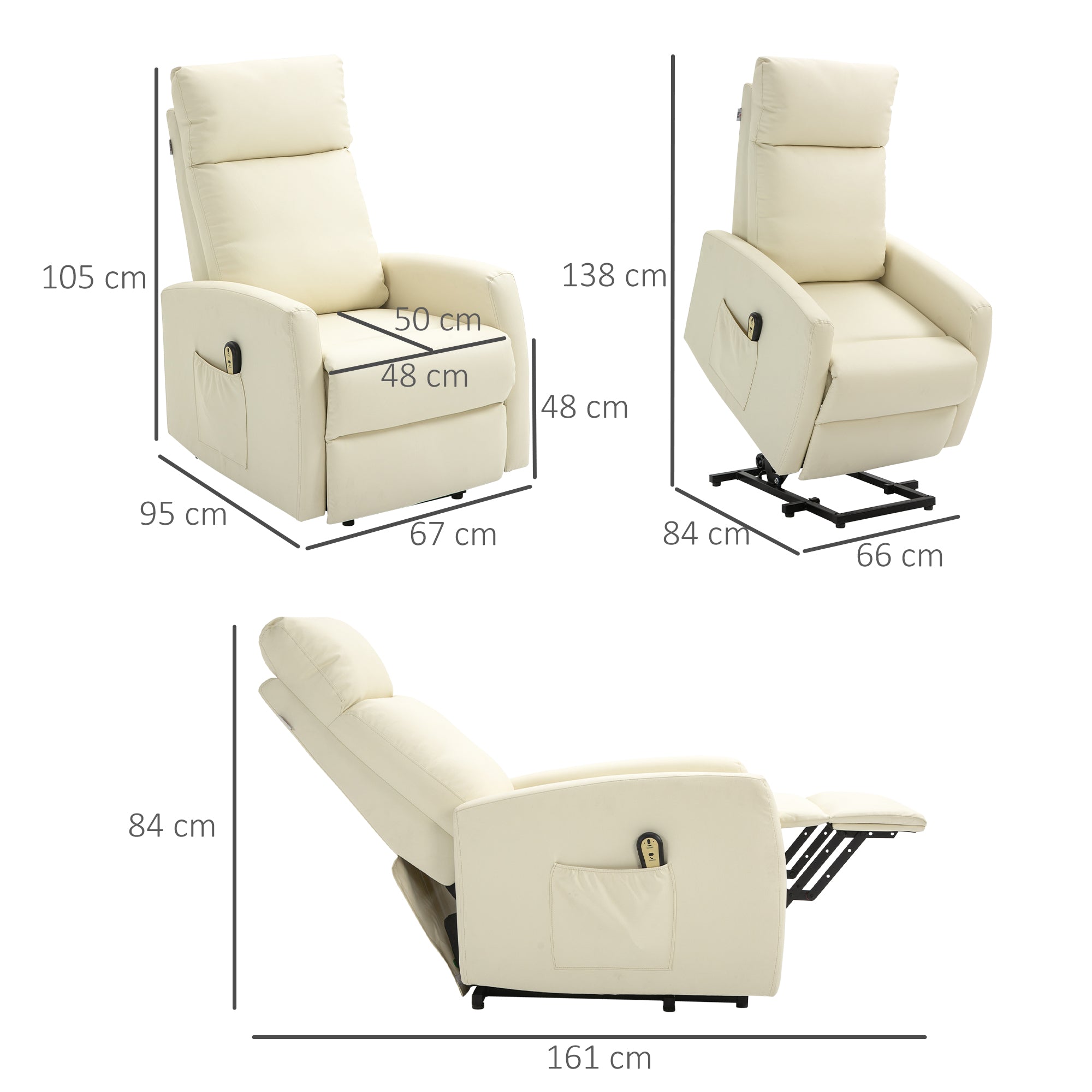 Poltrona Relax Levanta Pessoas Elétrica 67x95x105 cm - Cor Creme