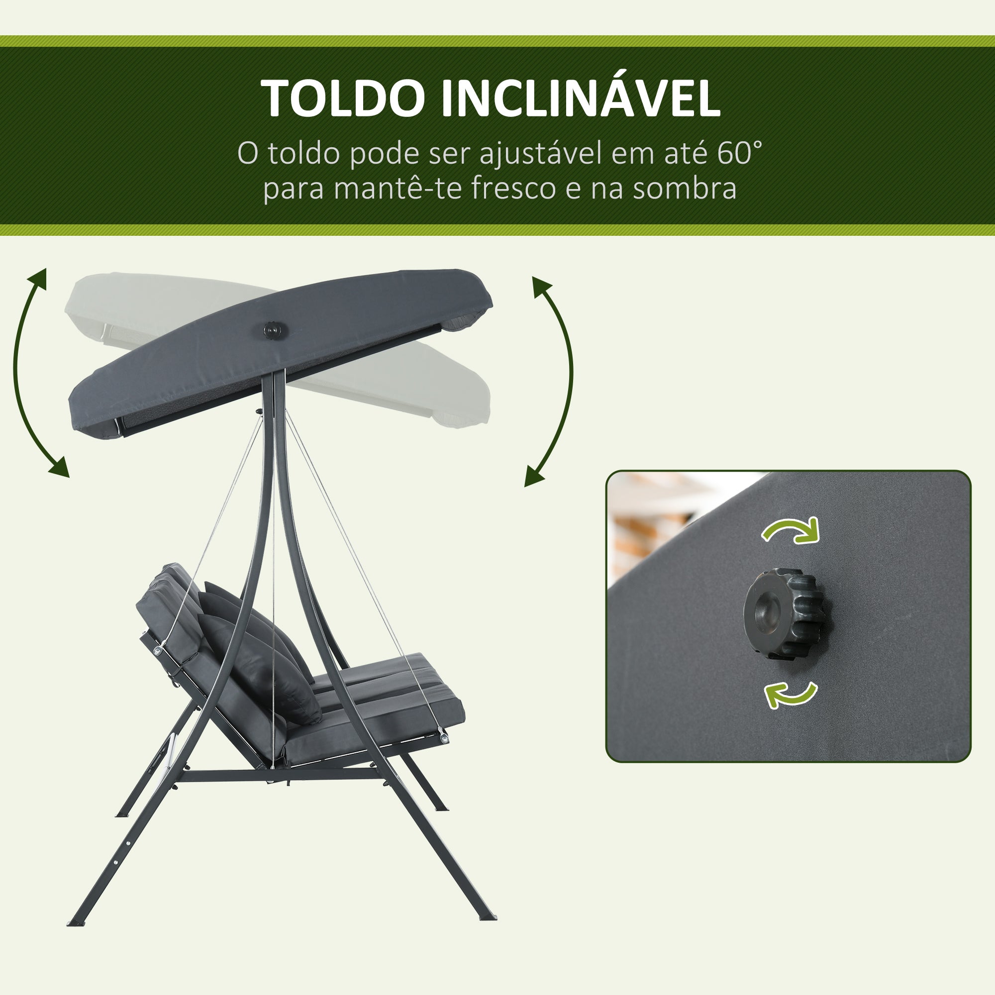 Baloiço de Jardim 3 Lugares 202x115x168 cm Cinza Escuro
