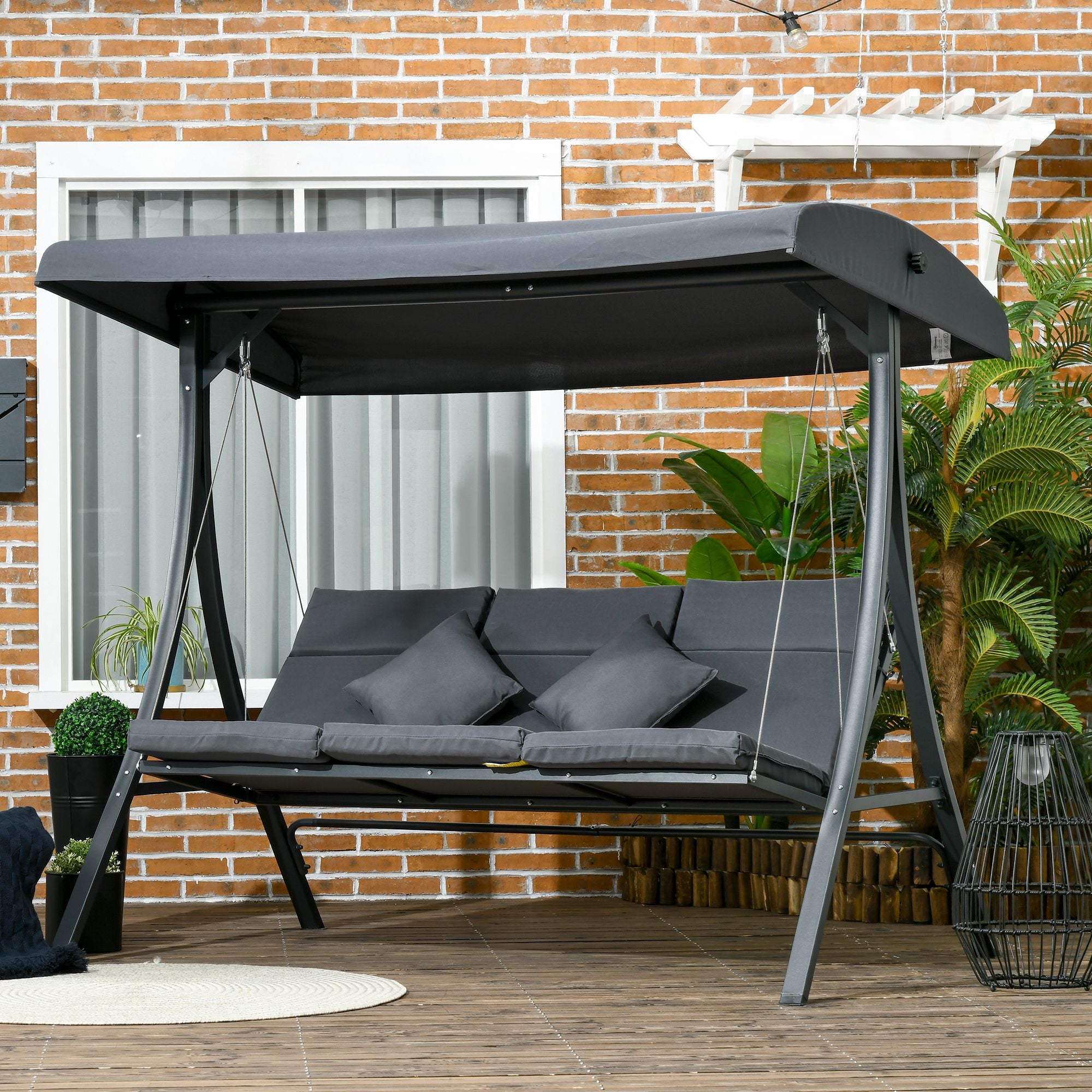 Baloiço de Jardim 3 Lugares 202x115x168 cm Cinza Escuro