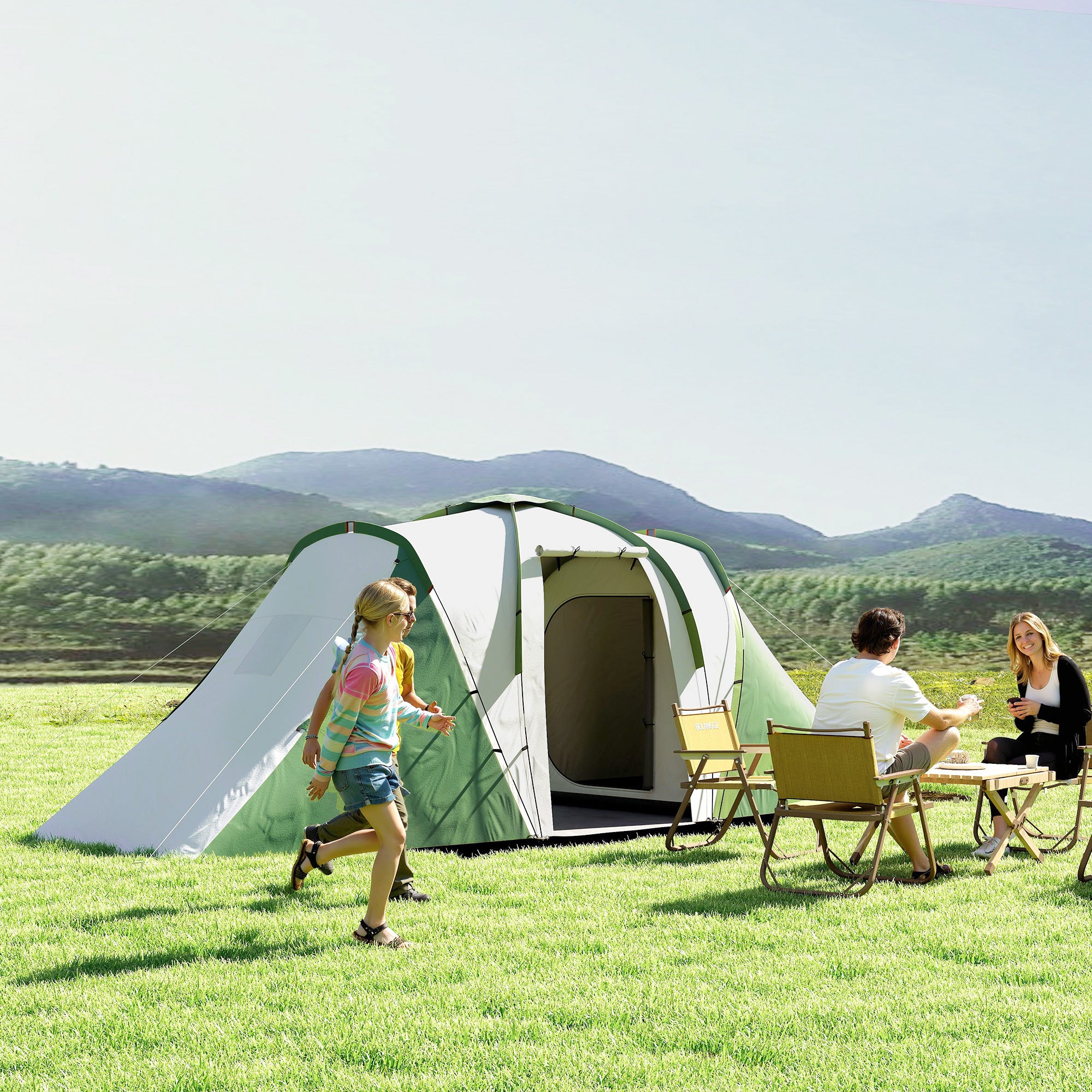 Tenda de Campismo Familiar para 4-6 Pessoas 555x225x190 cm - Cinza e Verde