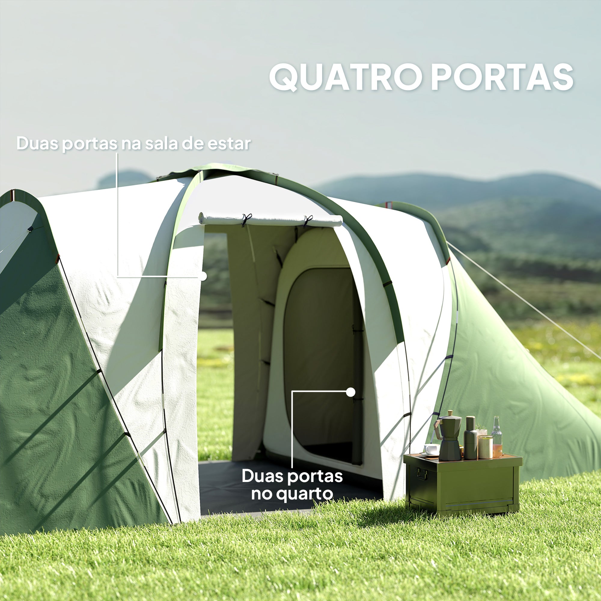 Tenda de Campismo Familiar para 4-6 Pessoas 555x225x190 cm - Cinza e Verde