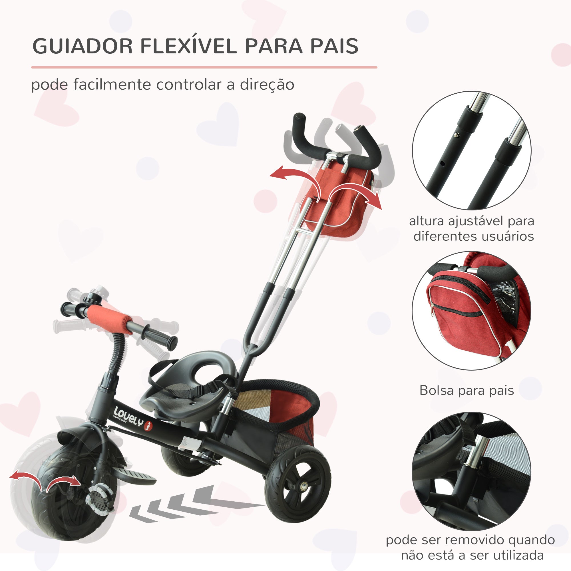 Triciclo Infantil 3 em 1 Vermelho 102x49x102 cm