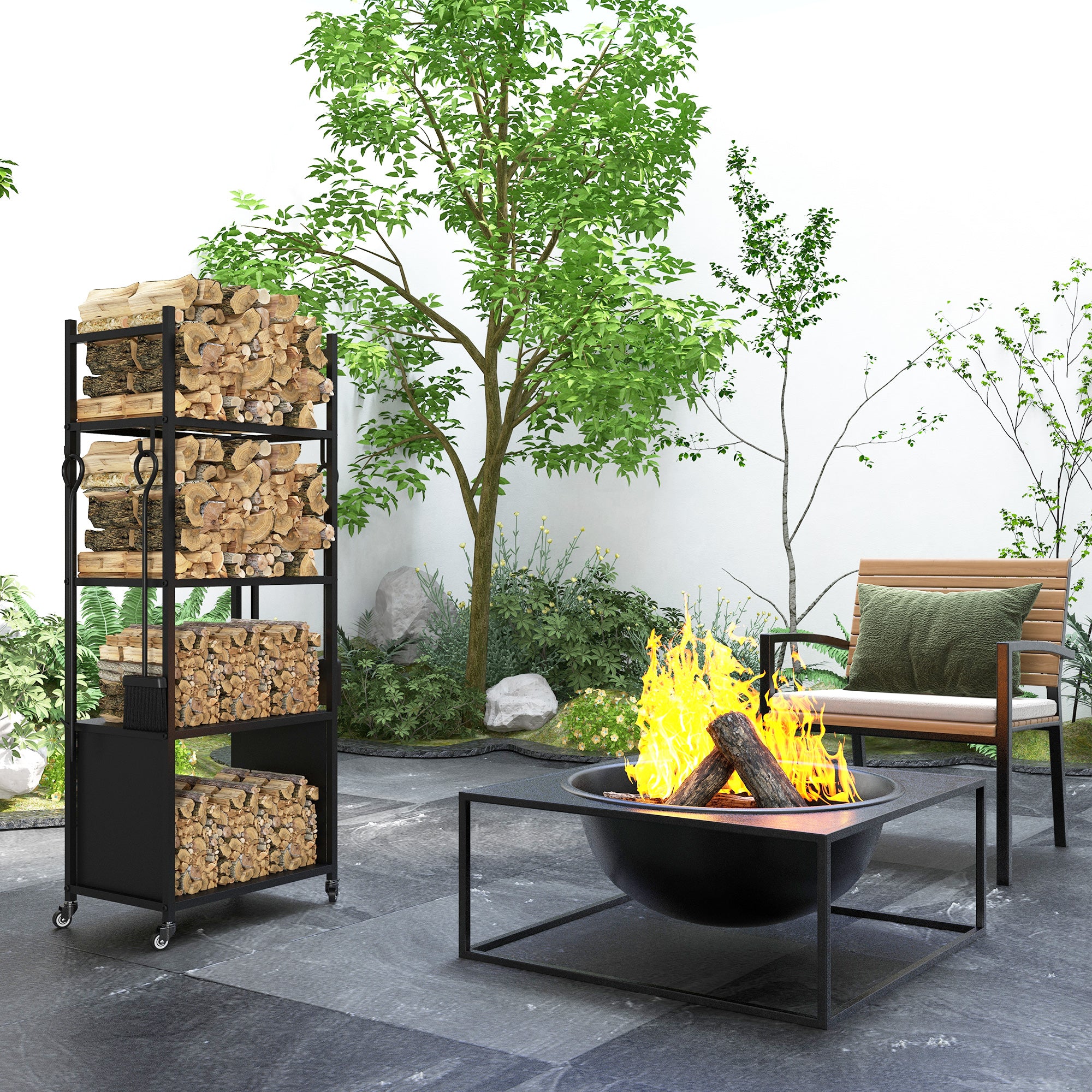 Suporte para Lenha 4 Níveis 45x30x118 cm Preto