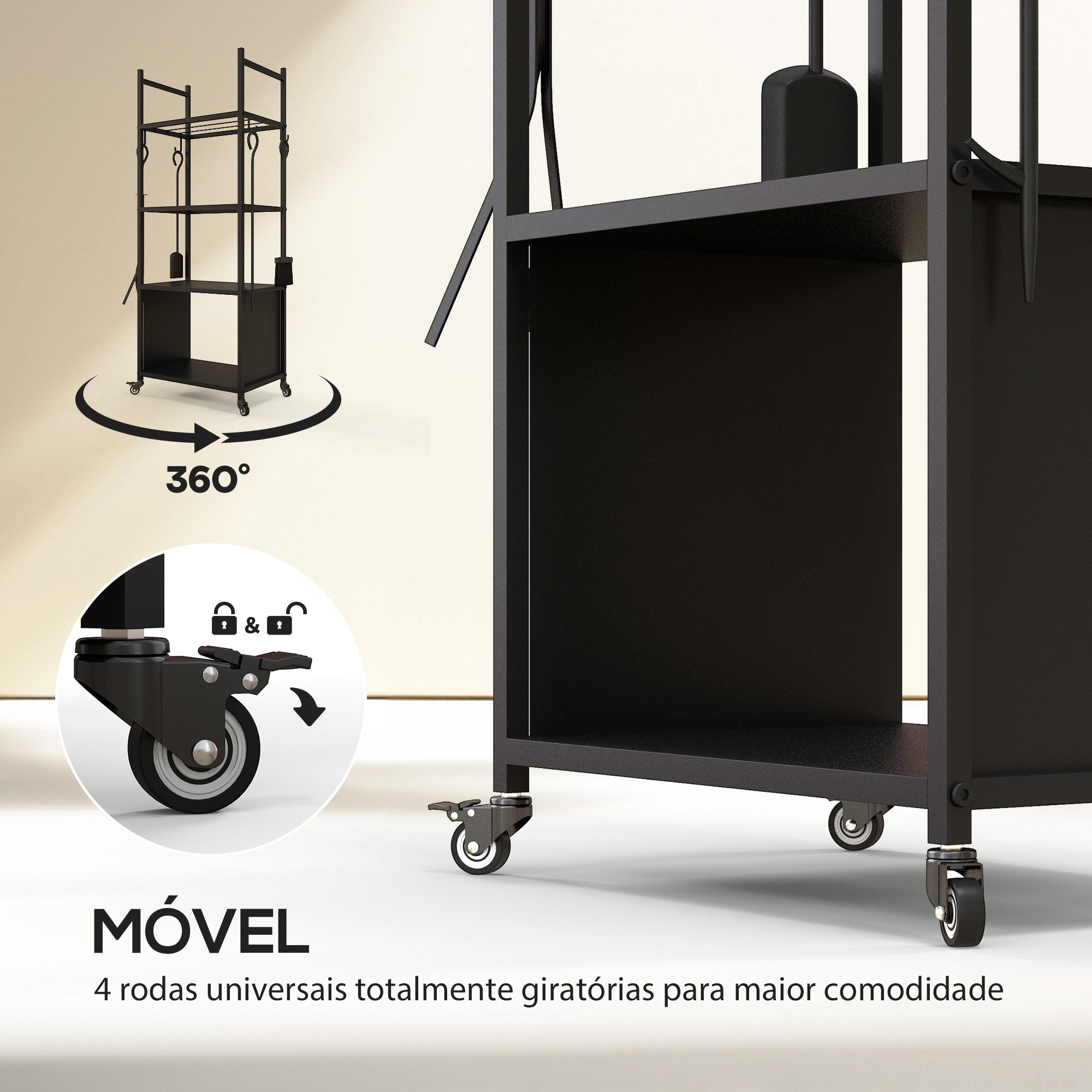 Suporte para Lenha 4 Níveis 45x30x118 cm Preto