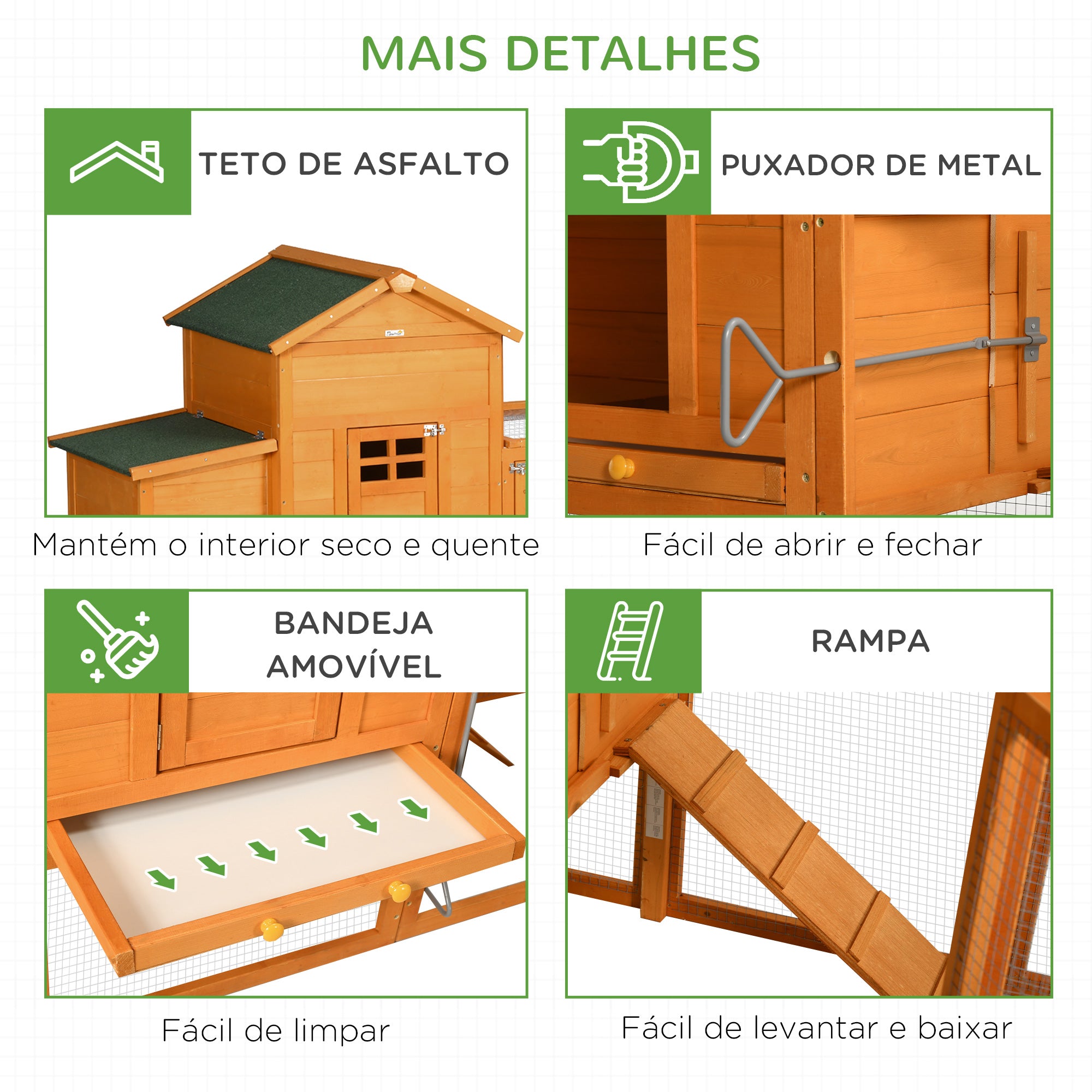 Galinheiro de Madeira 297,5x68x118cm - Cor Madeira e Verde