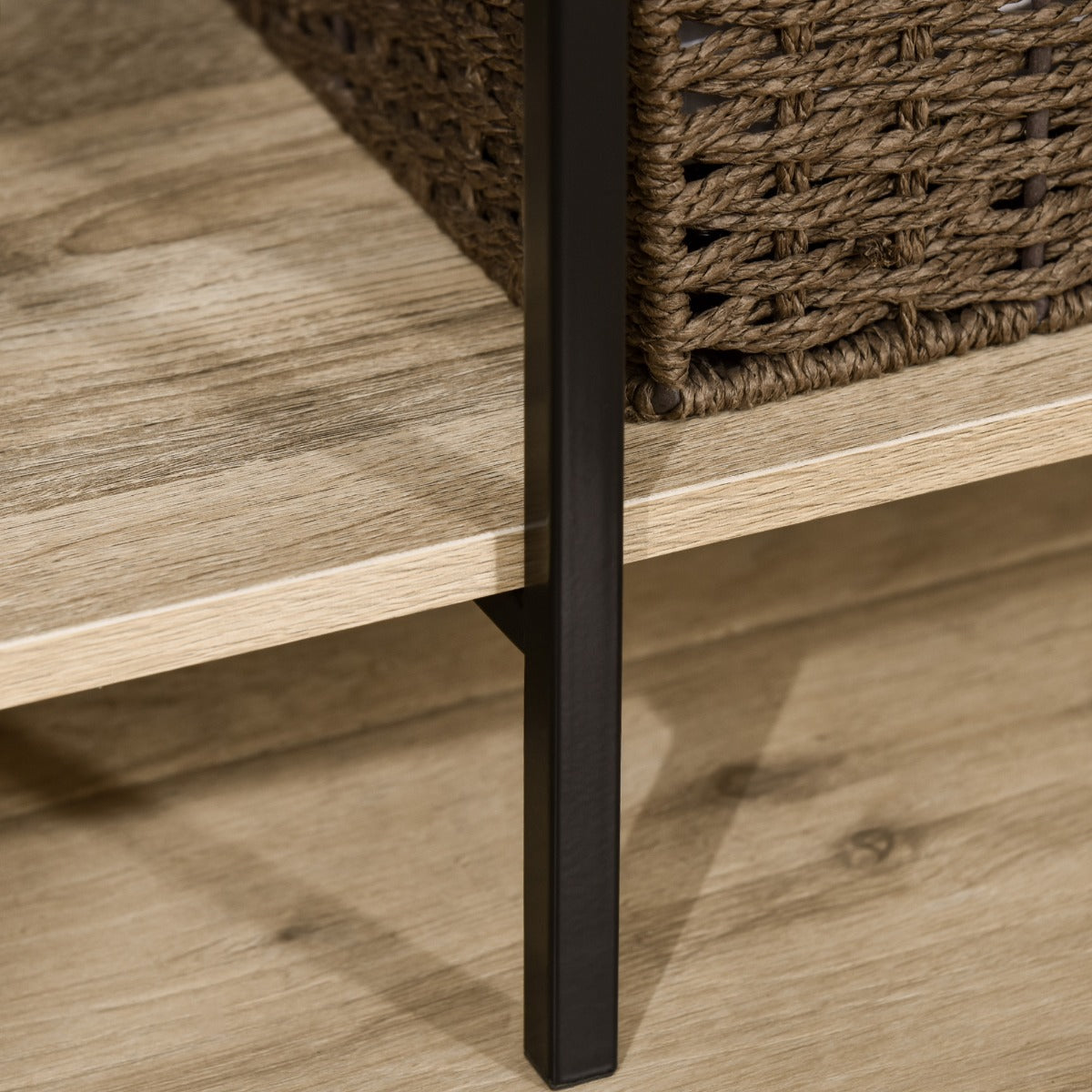 Suporte para Cabides de Madeira com 4 Prateleiras - 100x46x170.5 cm - Madeira Natural e Preto
