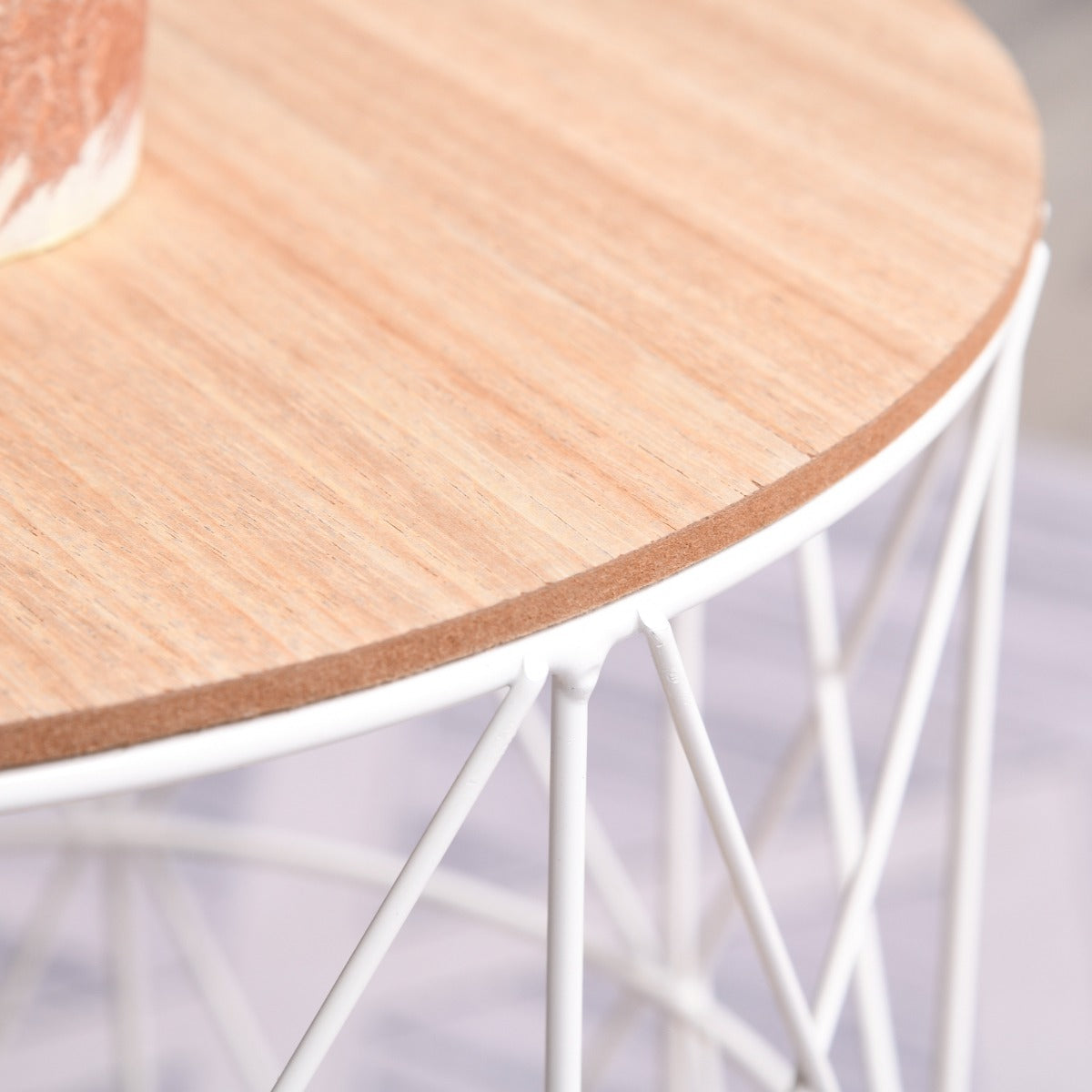 Conjunto de 2 Mesinhas de Café Branco e Cor de Madeira - Ф40x45cm