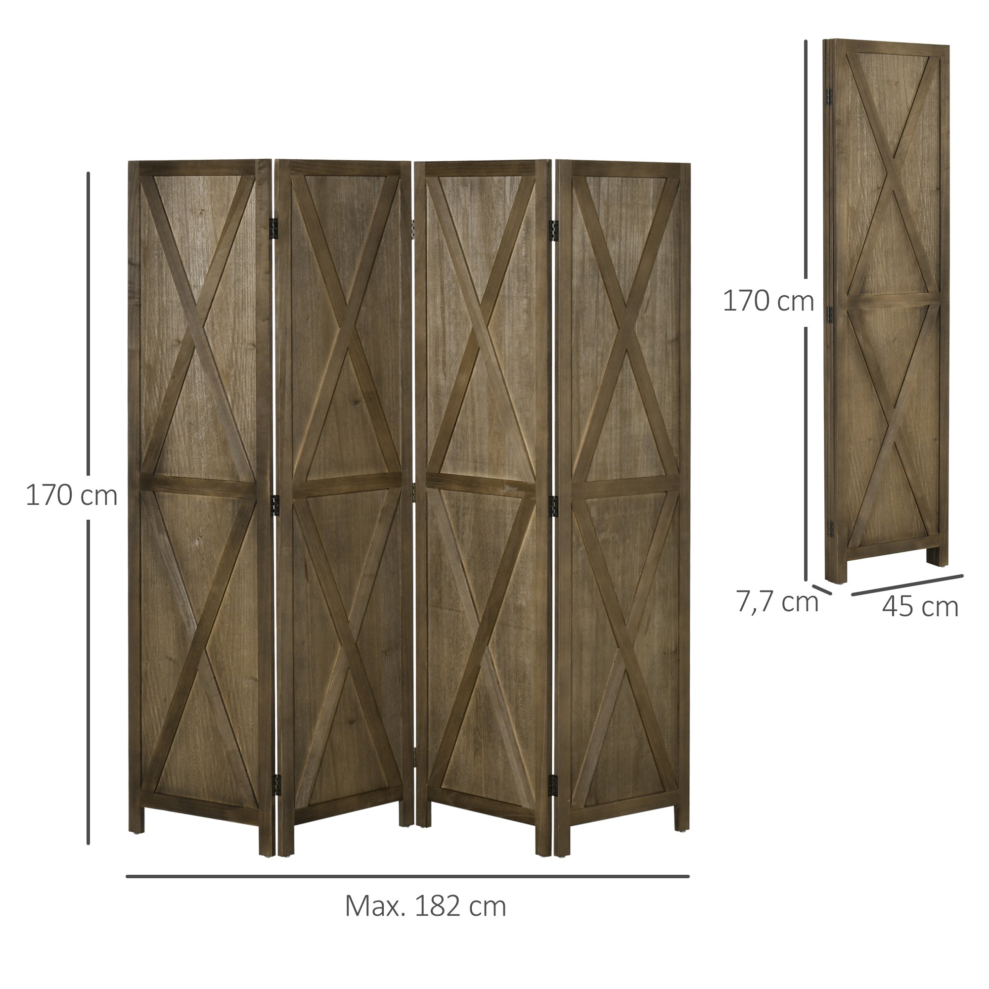 Biombo de 4 Painéis Separador de Ambientes 182x170 cm - Marrom Acinzentado