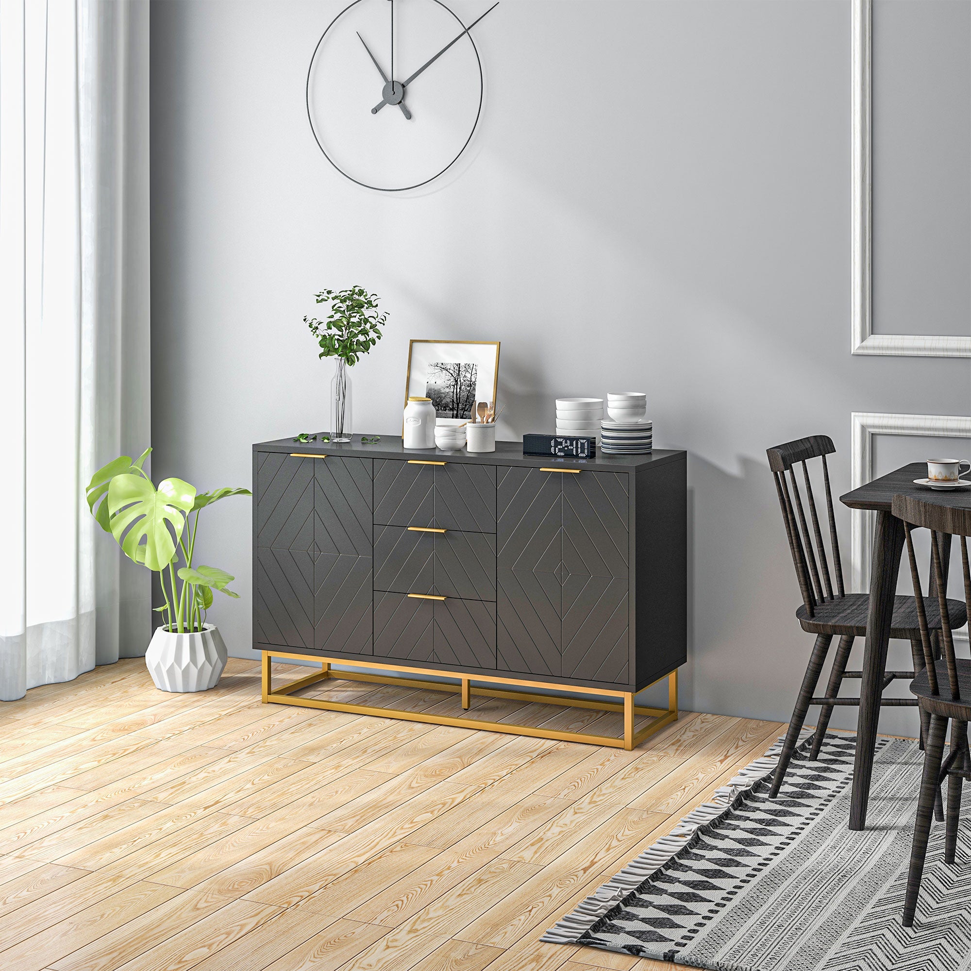 Aparador Auxiliar de Armazenamento 120x40x76 cm - Cor Preto