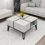 Mesa de Centro Elegante, Branca e Preta, 71,8 x 43,8 x 71,8 cm | Painel de Partículas 100% Revestido com Melamina, 18 mm de Espessura | Pés de Plástico Duráveis, Design Moderno