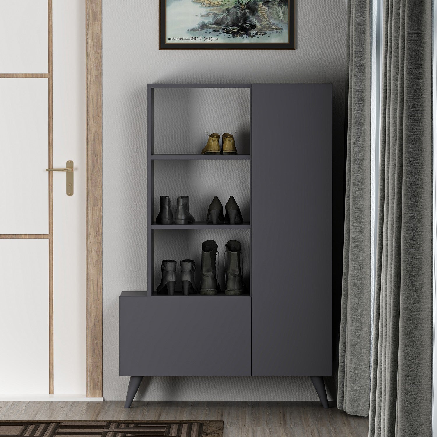 Sapateira estilosa, antracite, 80 x 121 x 31,5 cm | Painel de partículas 100% revestido em melamina | Amplo espaço de armazenamento com inúmeras prateleiras para casas modernas