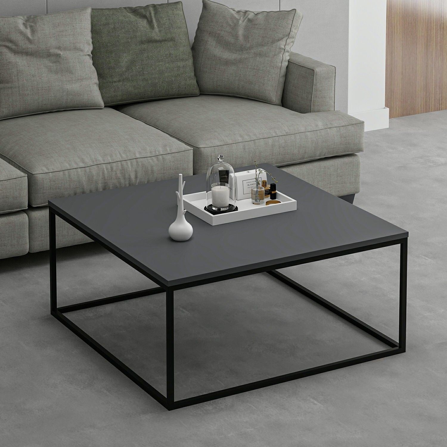 Mesa de Centro Elegante, Antracite, 90 x 42 x 90 cm | Painel de Partículas 100% Revestido em Melamina, 18 mm de Espessura, Estrutura de Metal Resistente | Perfeita para Espaços Modernos