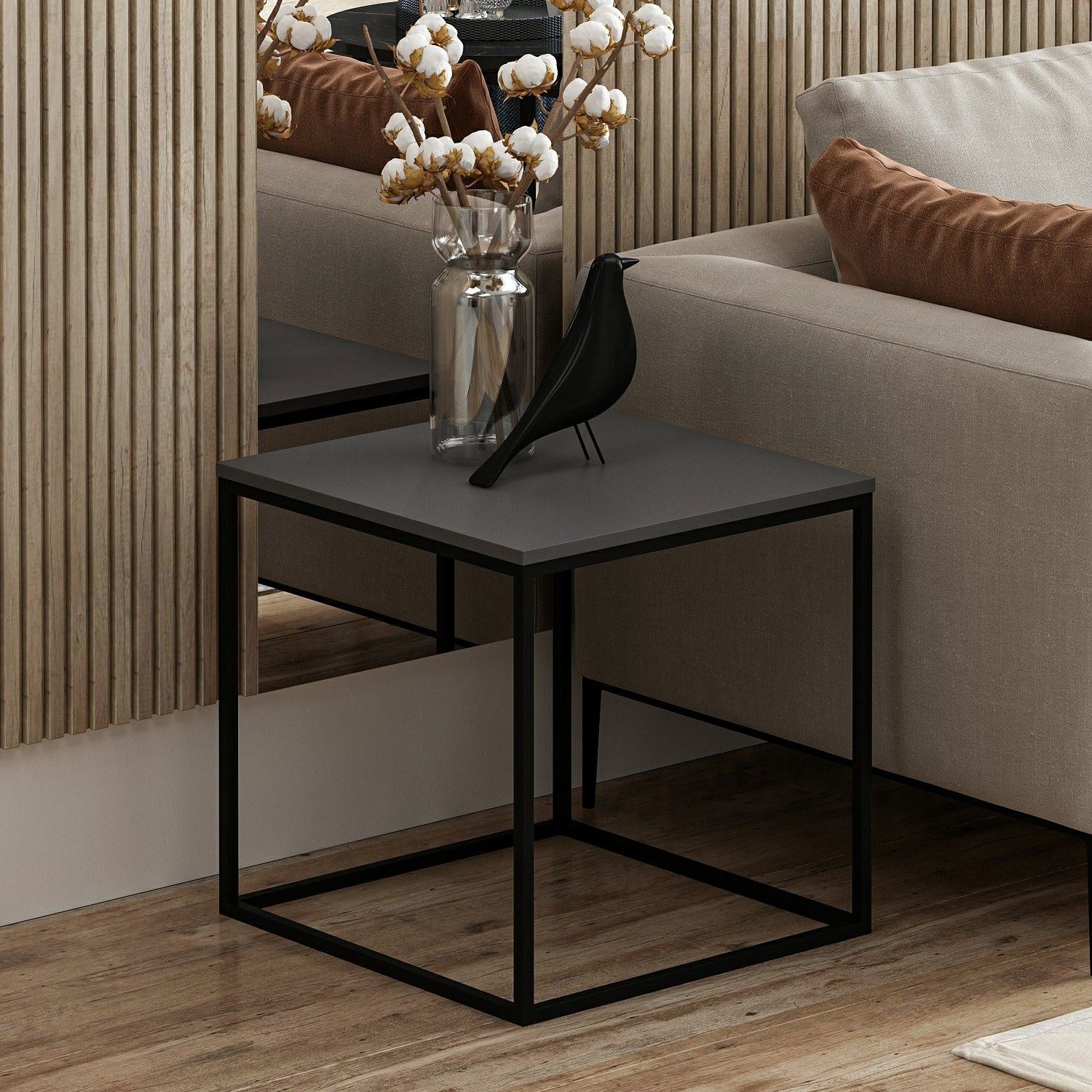 Mesa de Centro Elegante em Antracite, 52 x 50 x 50 cm | Painel de Partículas 100% Revestido em Melamina, 18 mm de Espessura, Estrutura de Metal Resistente | Perfeita para Espaços Modernos